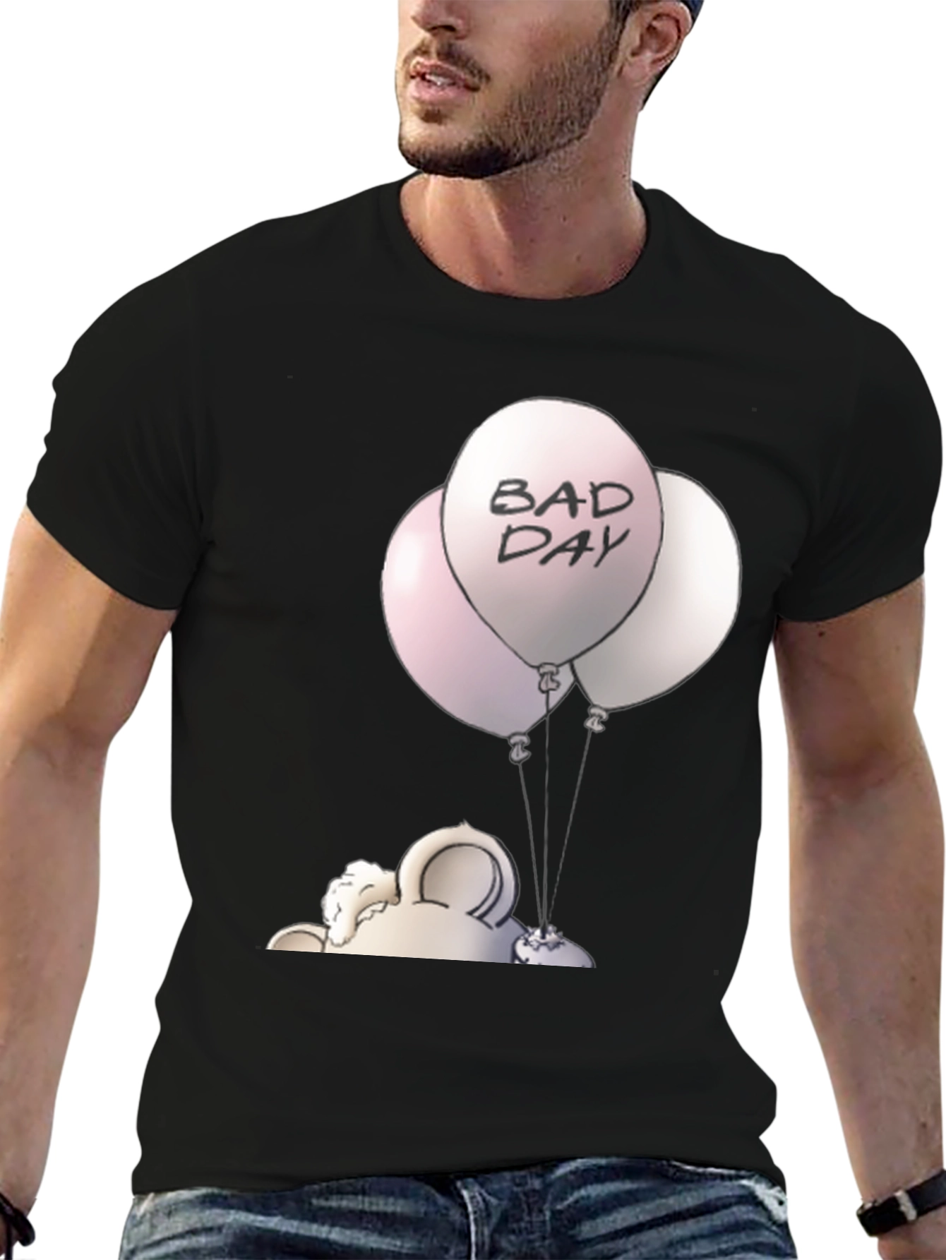 Black Bad Day Balloons Graphic Tee - Unisex Black T-Shirt view 6