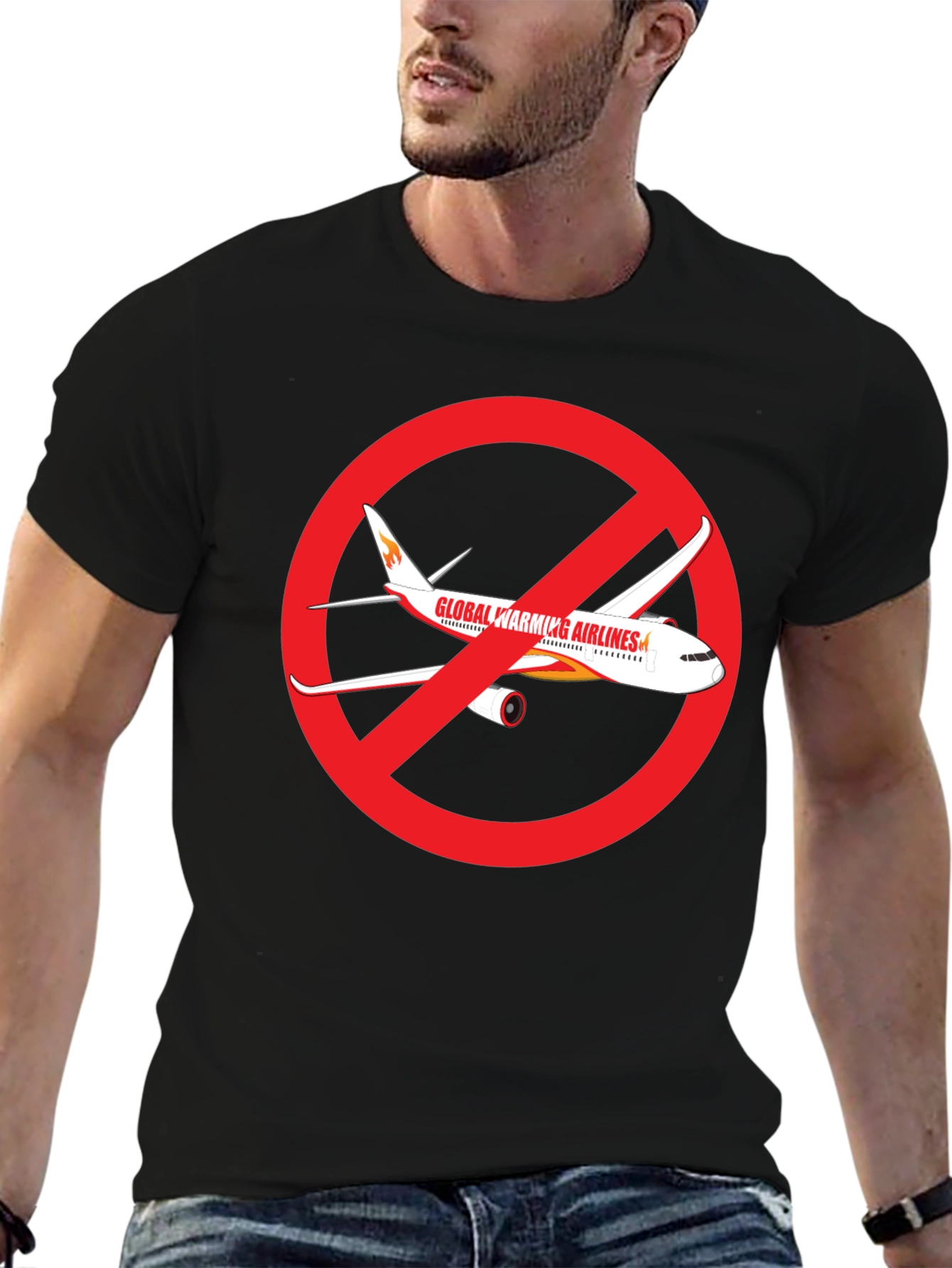 Black No Fly Zone T-Shirt Global Warming Airlines Black Graphic Tee view 6