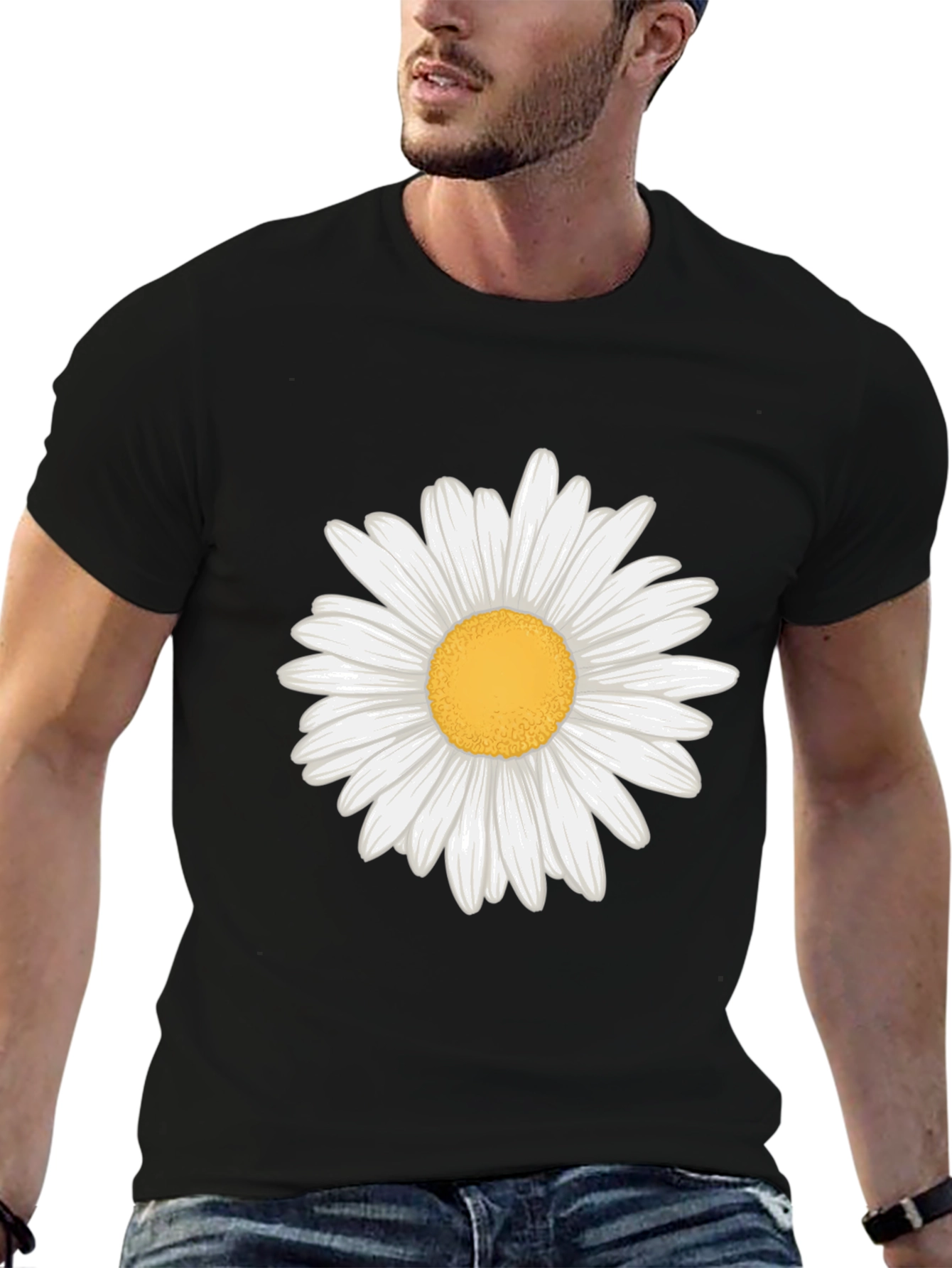 Black Daisy Graphic Tee - Black Cotton Casual view 6