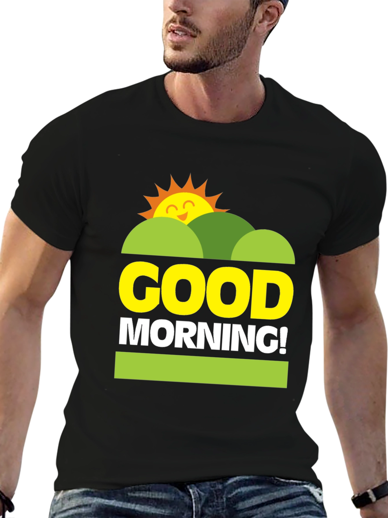 Black Good Morning Graphic Tee - Unisex Black T-Shirt view 6