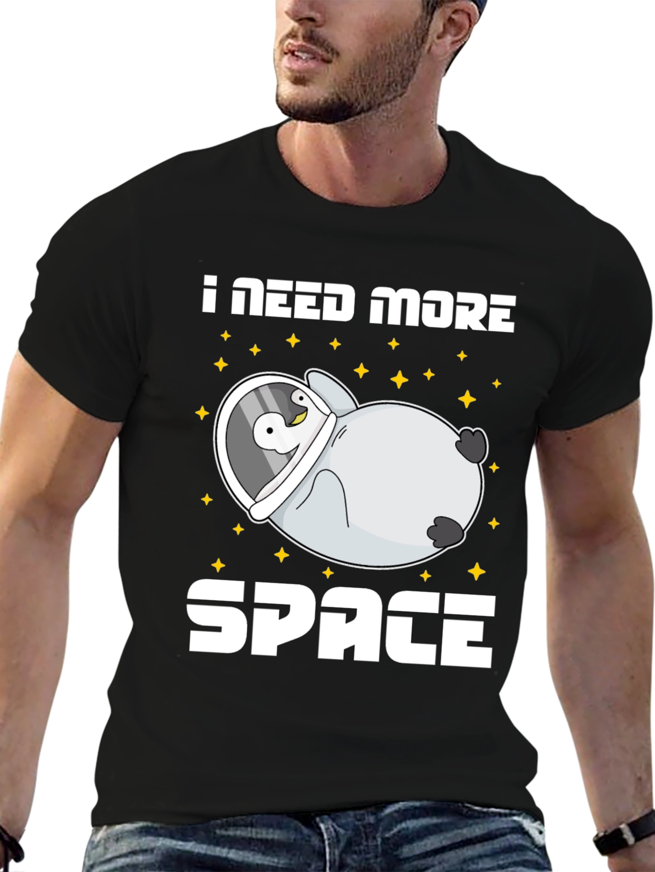 Black I Need More Space Penguin Astronaut T-Shirt view 6
