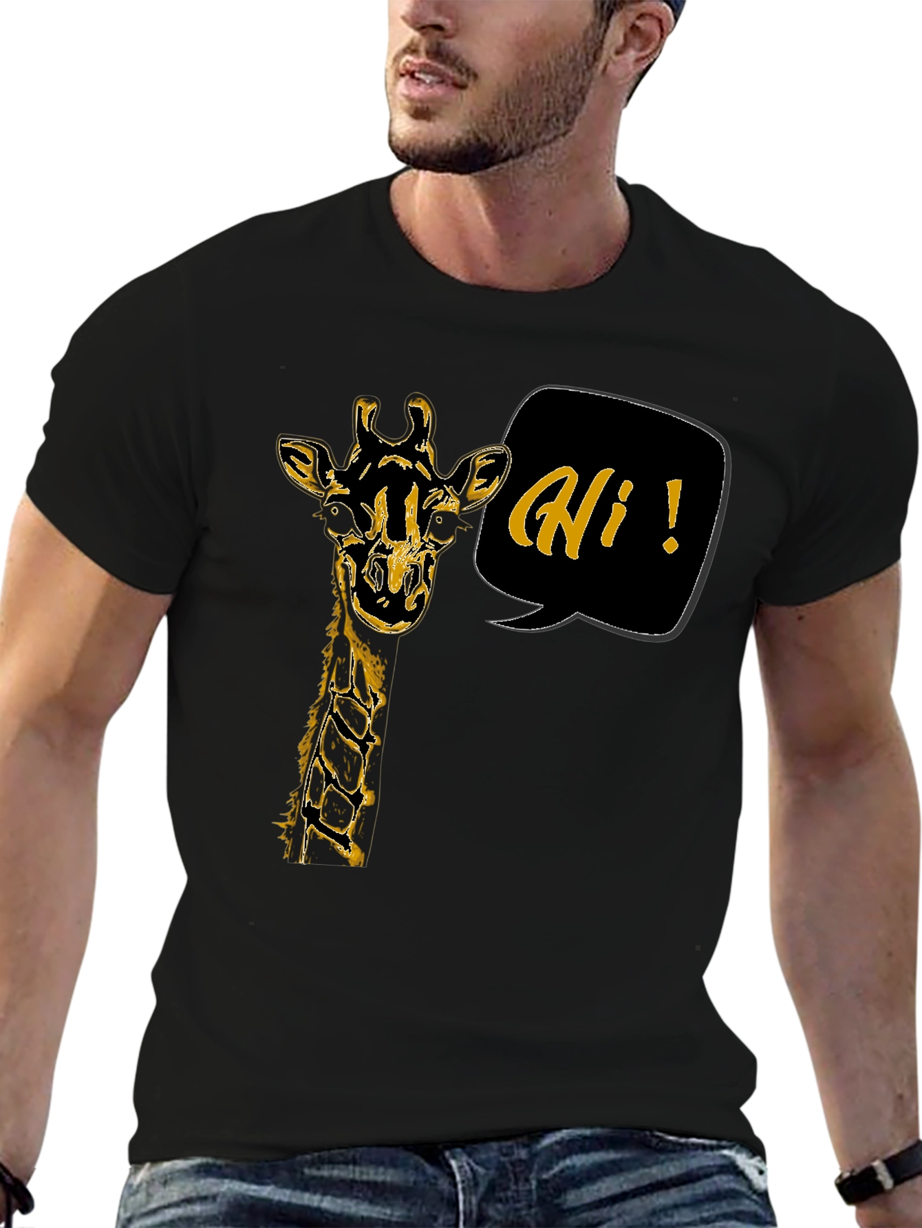 Black Giraffe Hi Graphic Tee - Black Unisex T-Shirt view 6