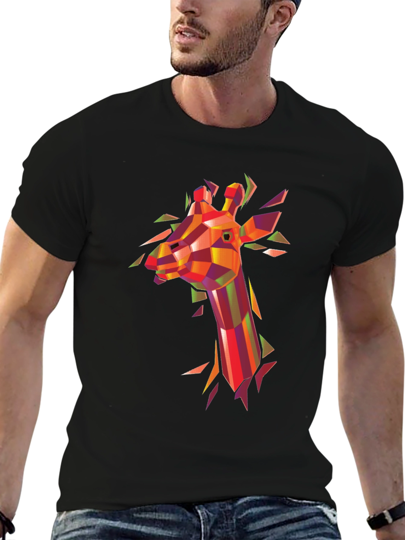 Black Geometric Giraffe Graphic Tee - Modern Art Shirt view 6
