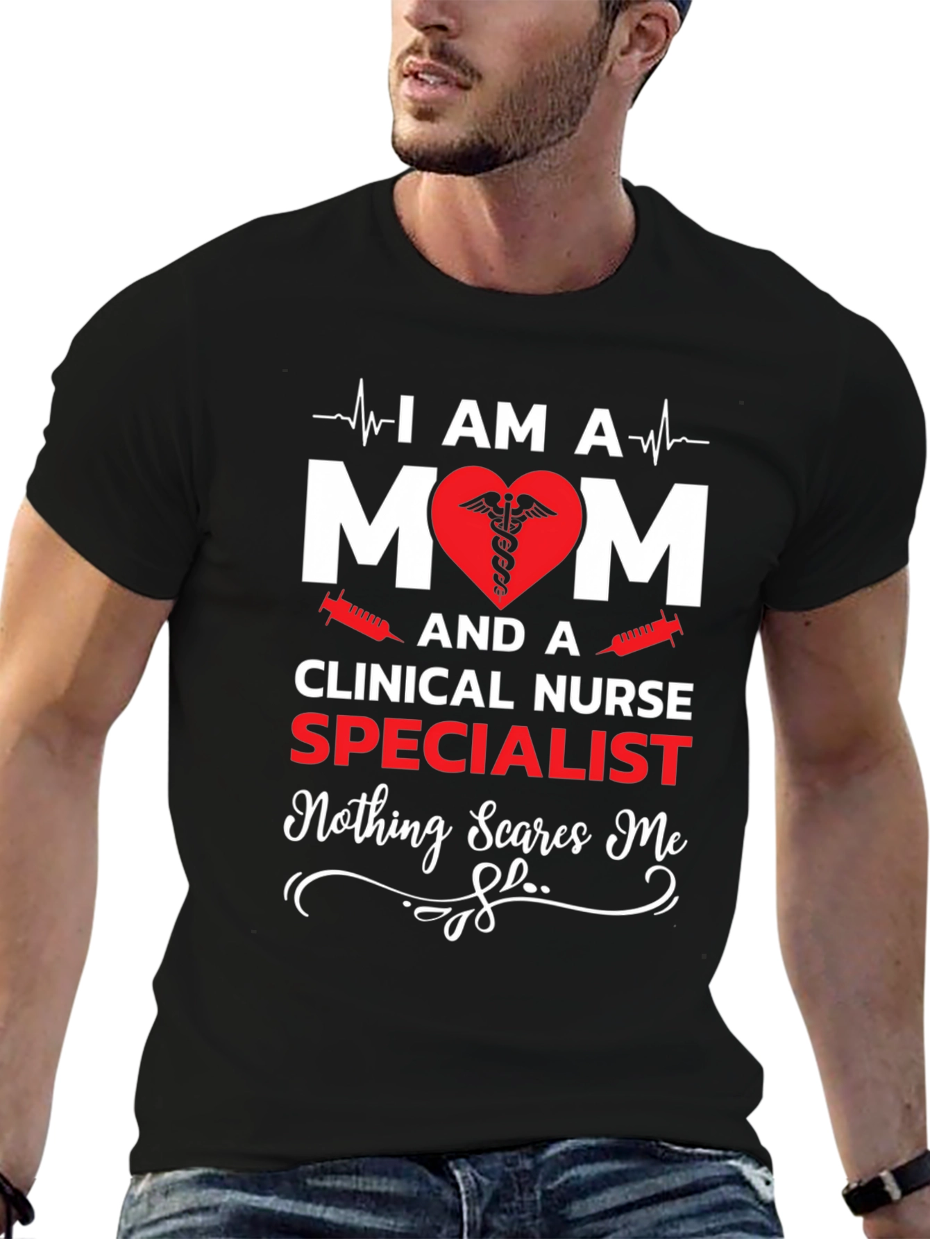 Black I Am A Mom & Clinical Nurse Specialist T-Shirt view 6