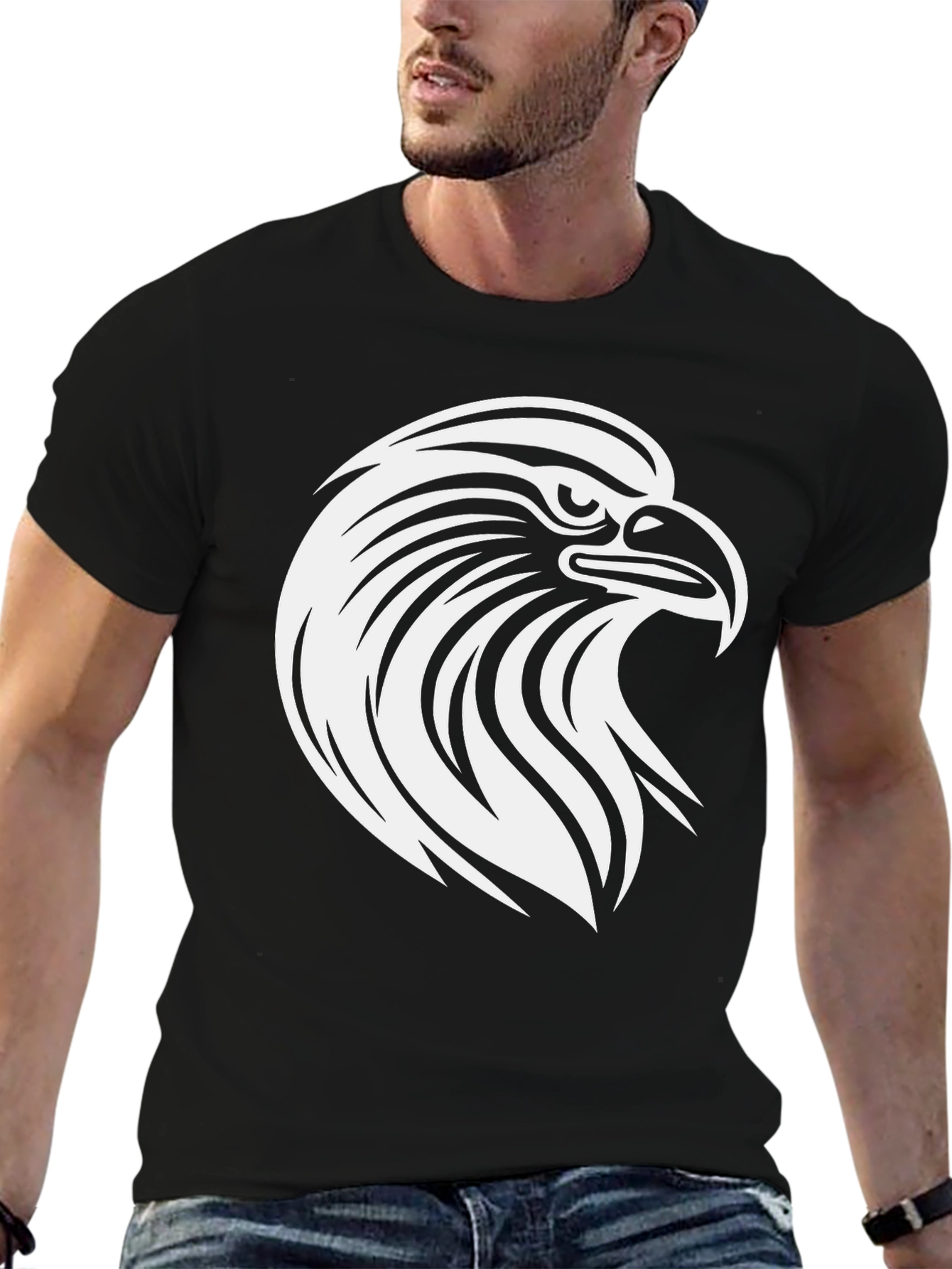 Black Bold Eagle Graphic Tee - Black Cotton T-Shirt view 6