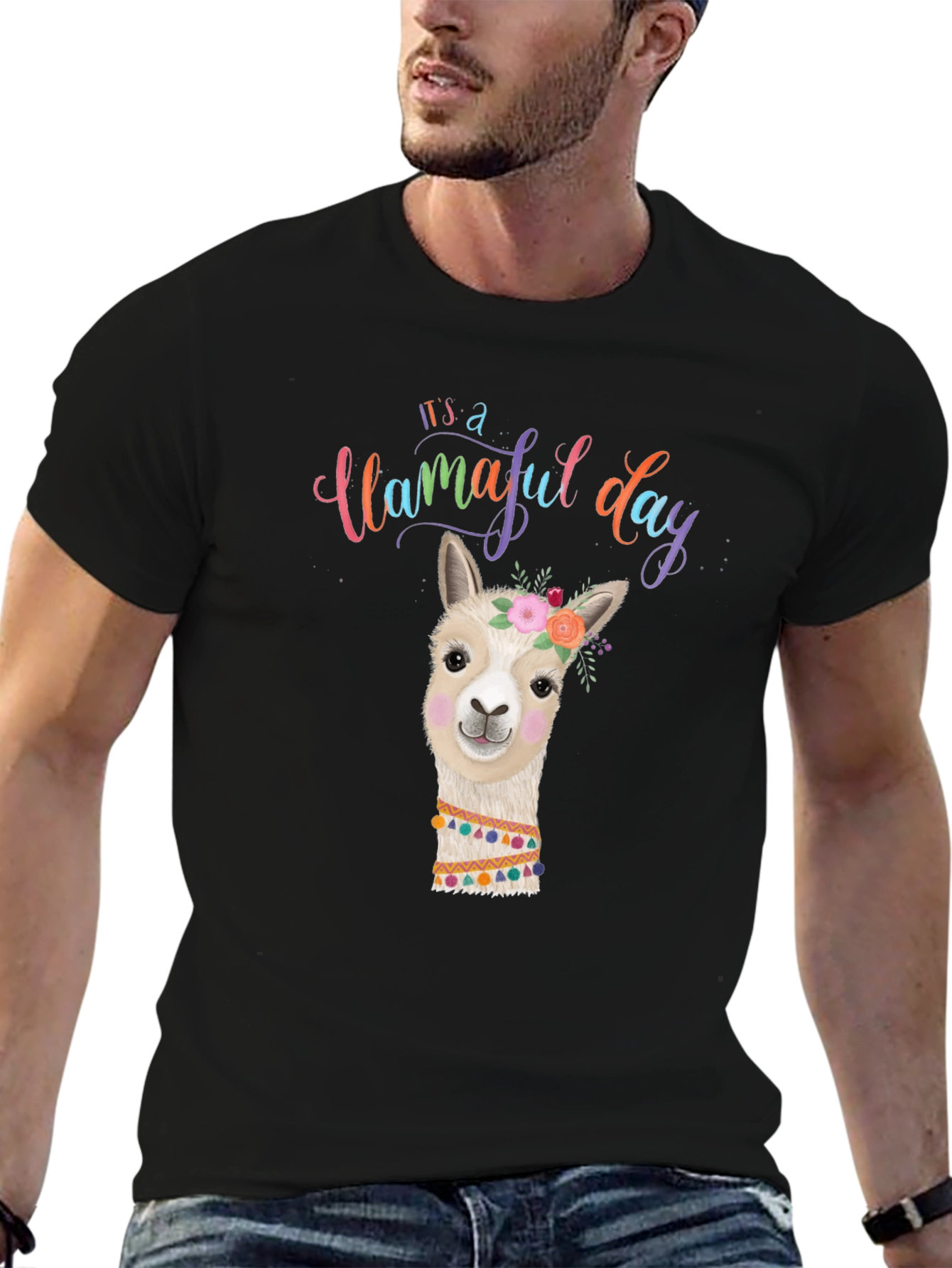 Black Llamaful Day Black Graphic Tee view 6