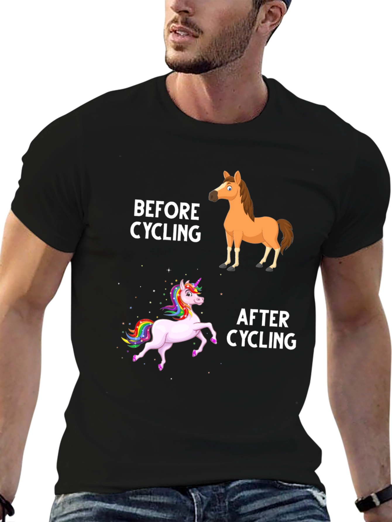 Black Cycling Horse/Unicorn T-Shirt view 6