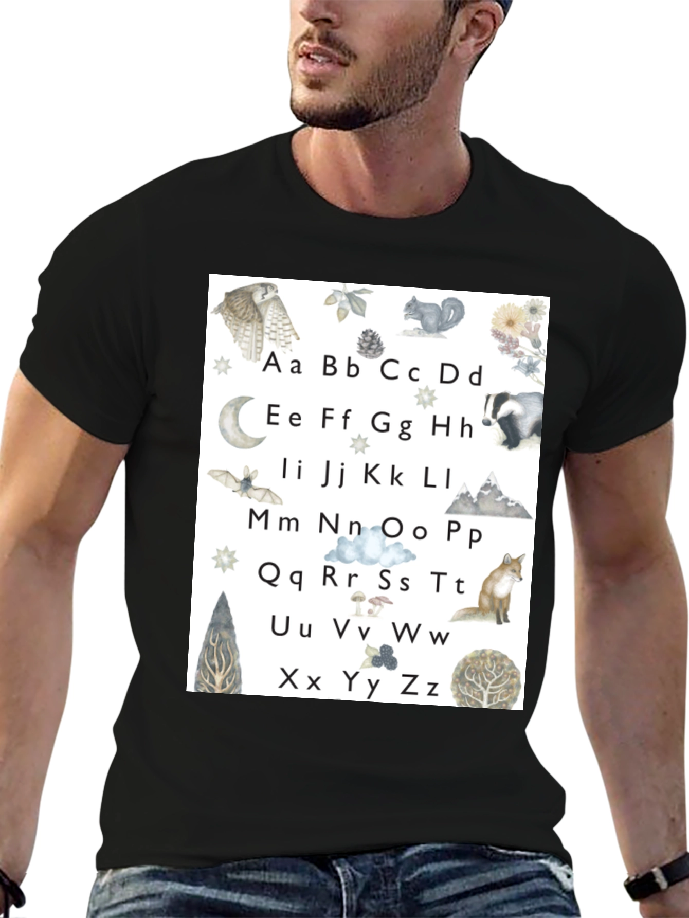 Black Alphabet Animal Black T-Shirt view 6
