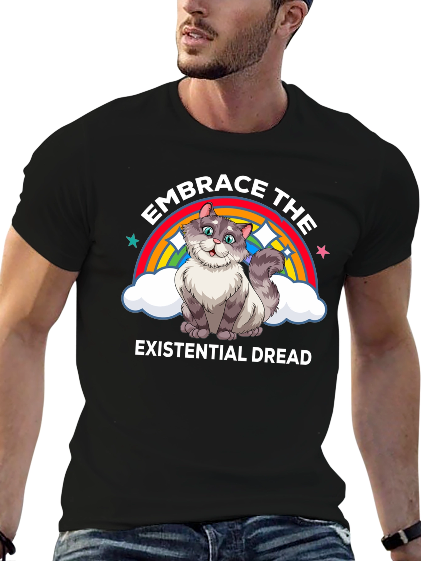 Black Embrace Existential Dread Cat T-Shirt view 6
