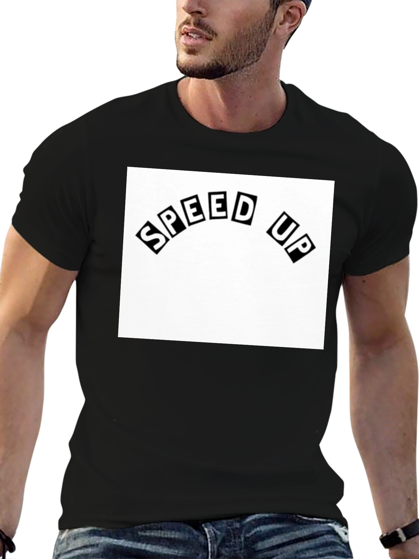 Black Speed Up Graphic Tee - Black Cotton T-Shirt view 6