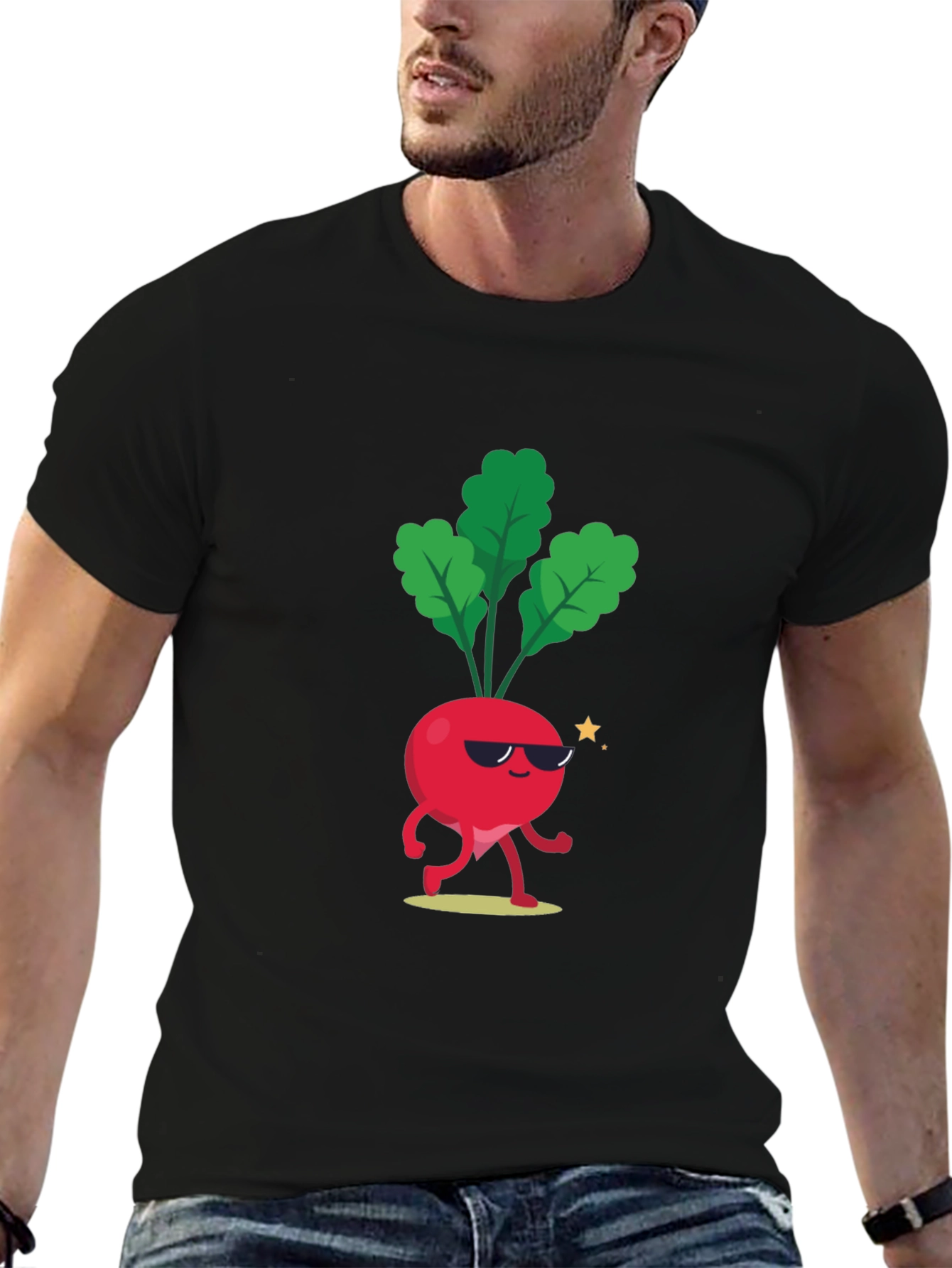 Black Cool Beet T-Shirt - Funny Cartoon Vegetable Tee view 6