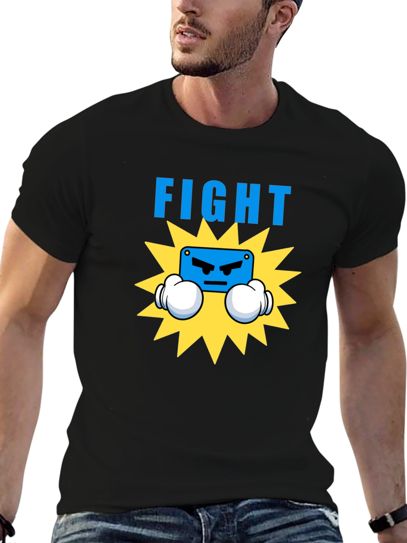 Black Fight Graphic T-Shirt - Boxing Cartoon Design view 6