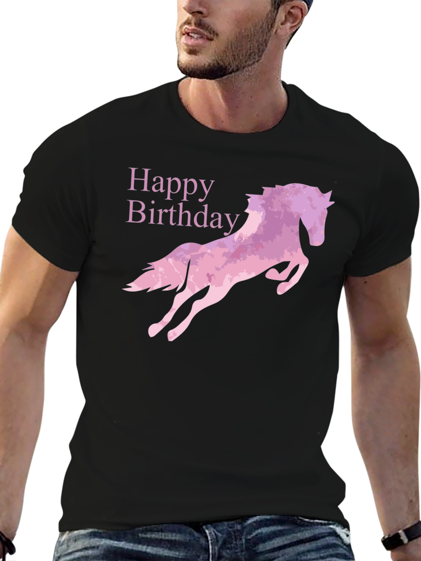 Black Happy Birthday Horse Graphic T-Shirt - Black view 6