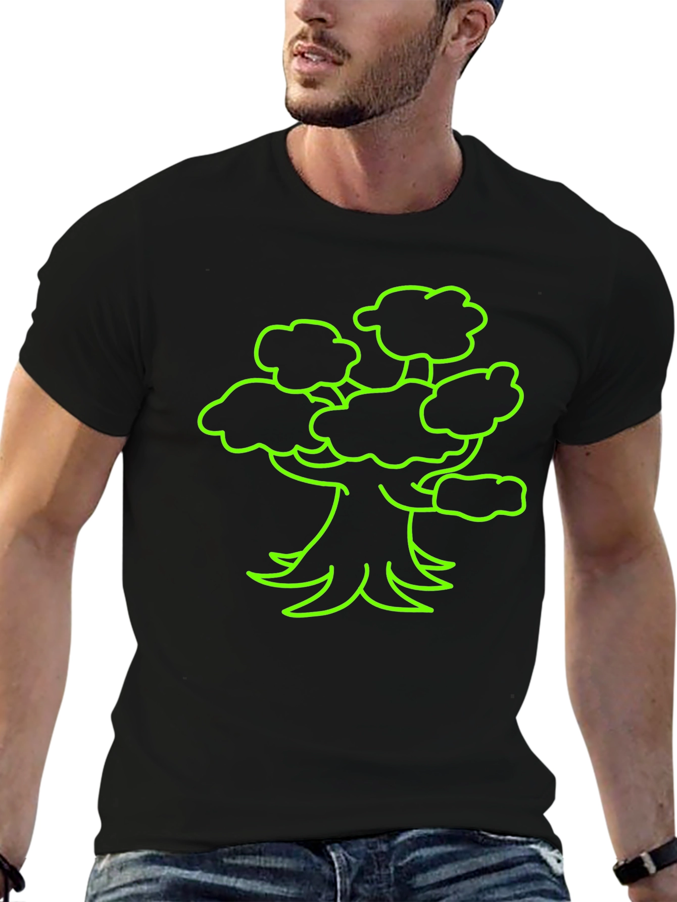 Black Neon Tree Graphic Tee - Black Cotton T-Shirt view 6