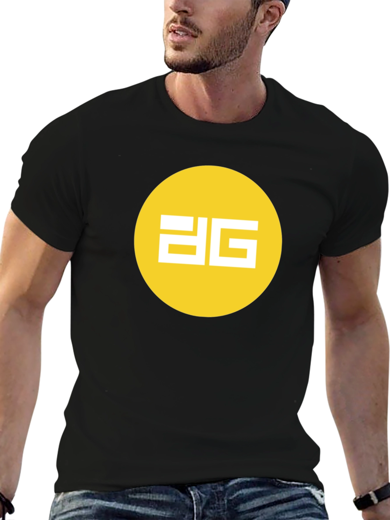Black Modern Black Tee - Yellow Circle Graphic Design view 6