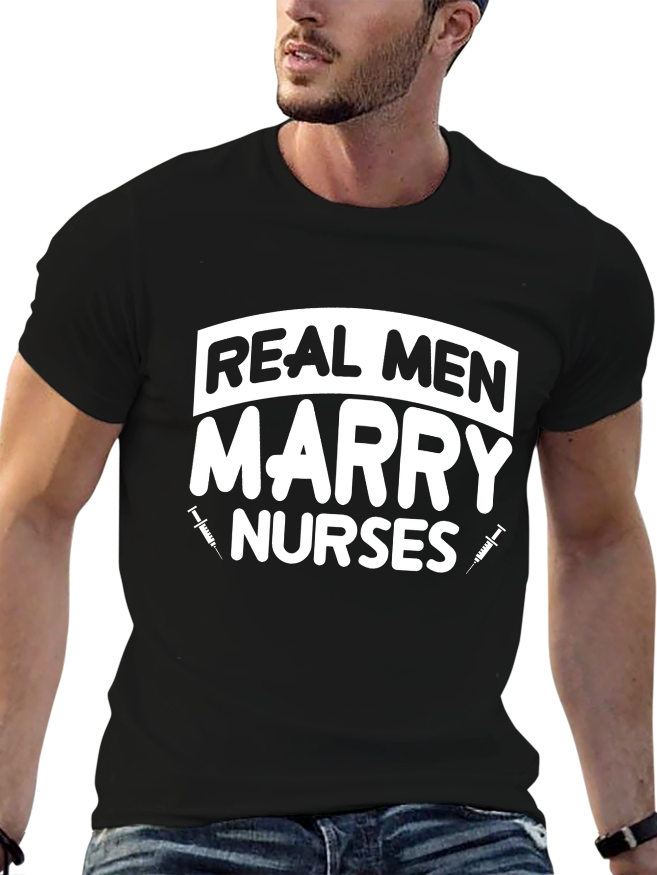 Black Real Men Marry Nurses Graphic Tee view 6
