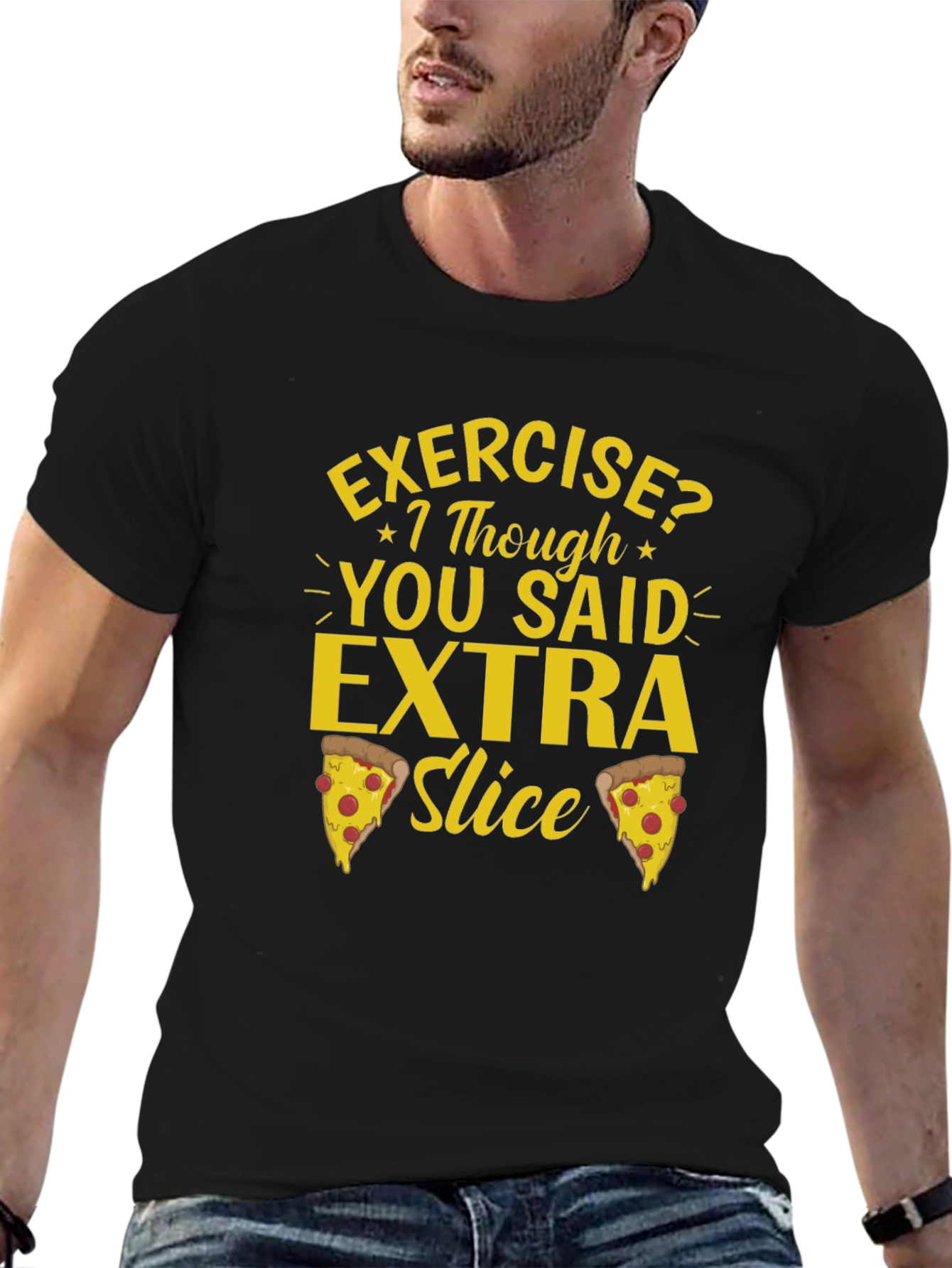 Black Funny Pizza Lover T-Shirt - Extra Slice Design view 6