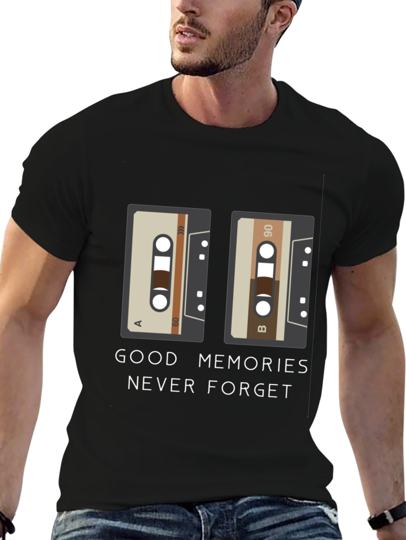 Black Good Memories Never Forget Cassette Tape T-Shirt view 6