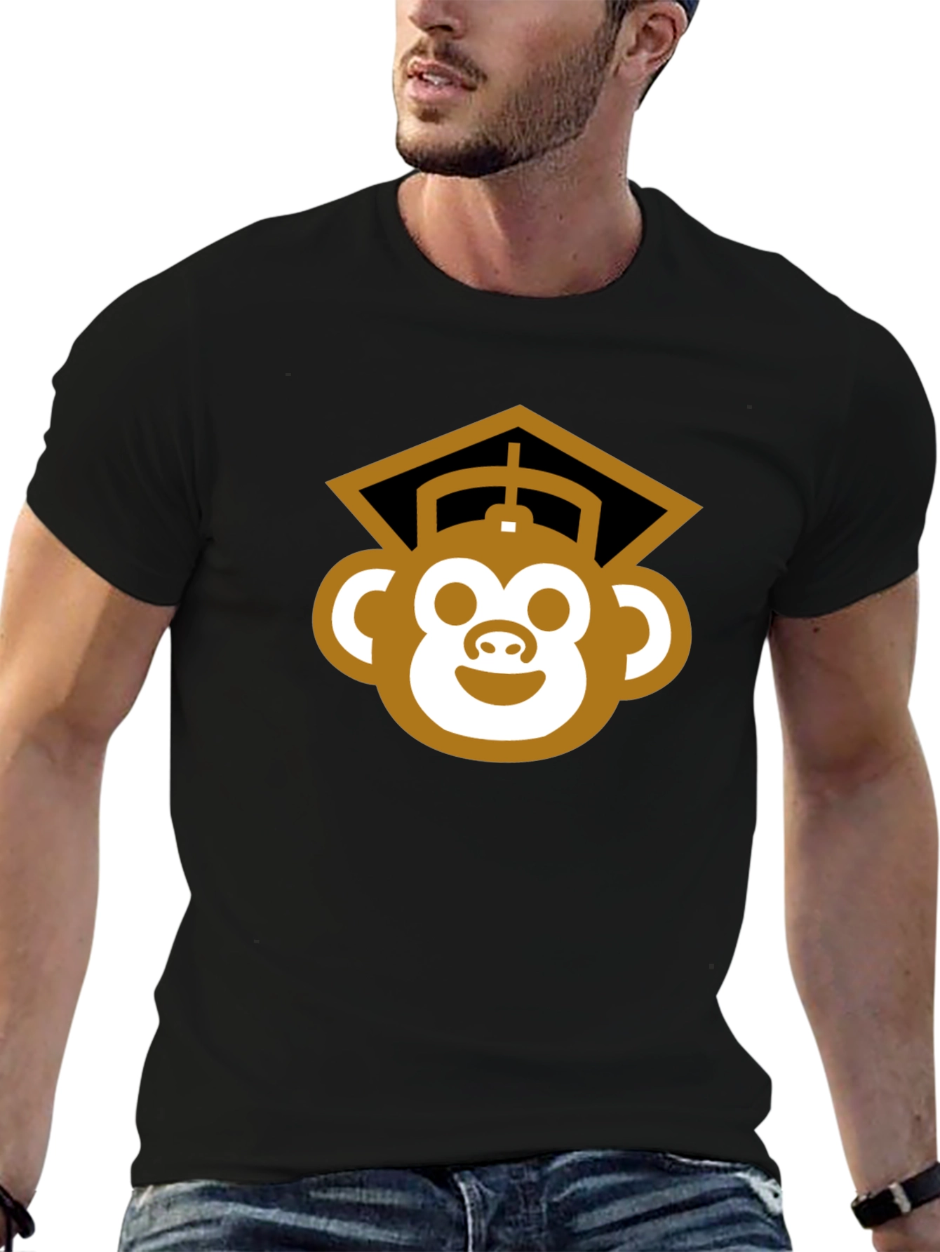 Black Graduation Monkey Tee - Black Cotton Blend T-Shirt view 6