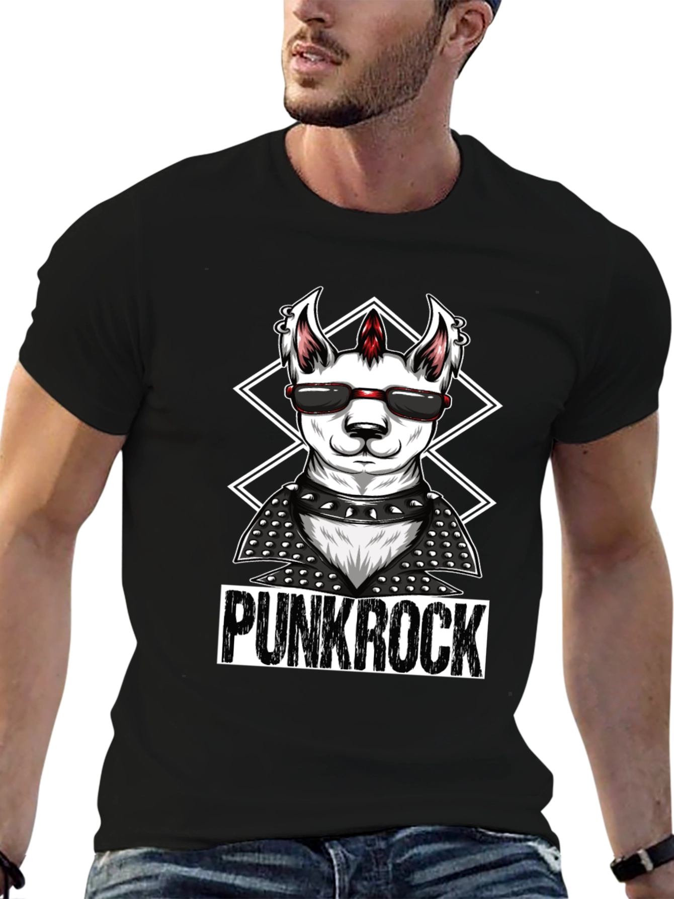 Black Punk Rock Llama T-Shirt - Cool & Edgy Design view 6
