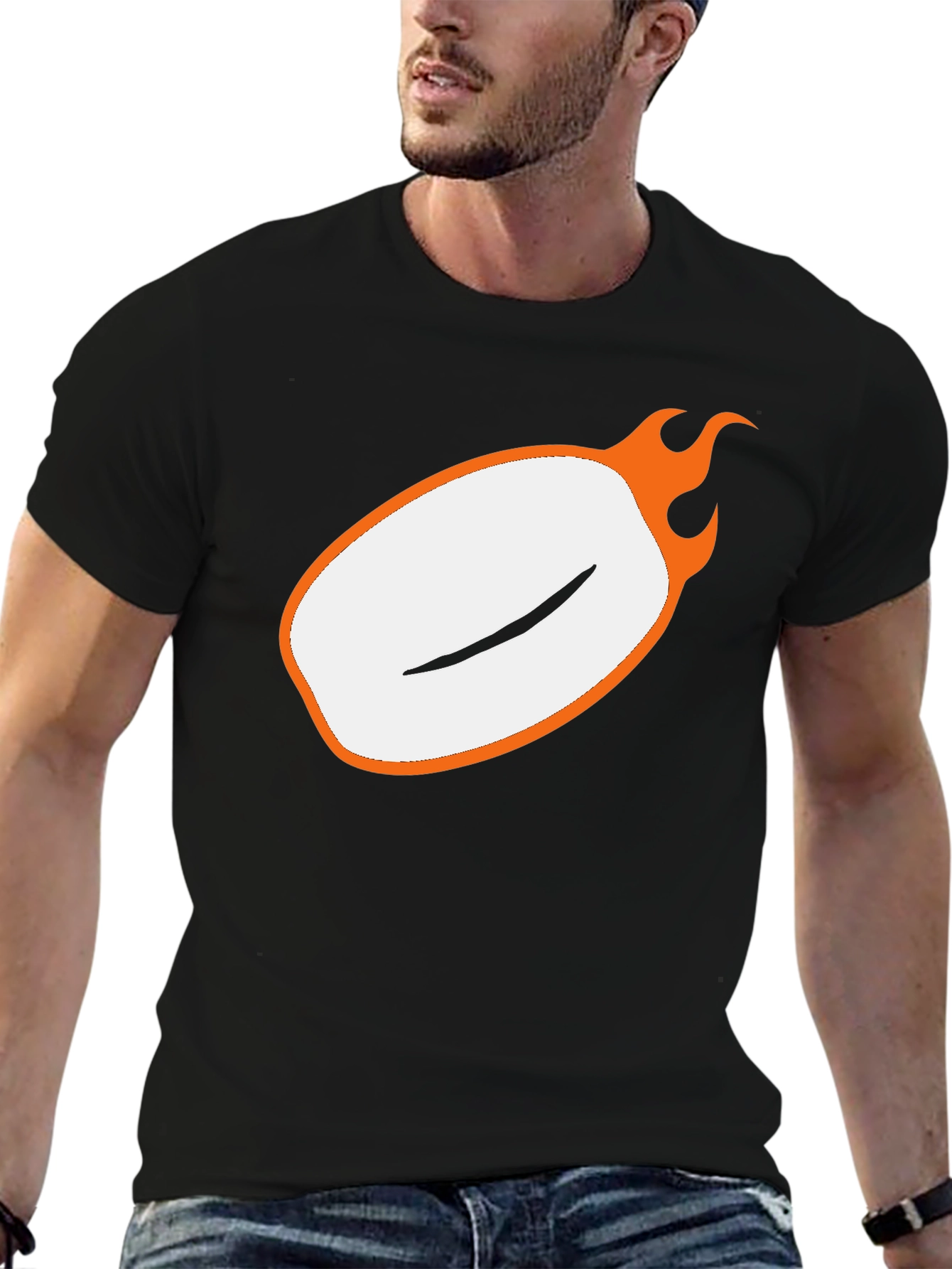 Black Men's Black Graphic Tee - Flaming Oval Design view 6