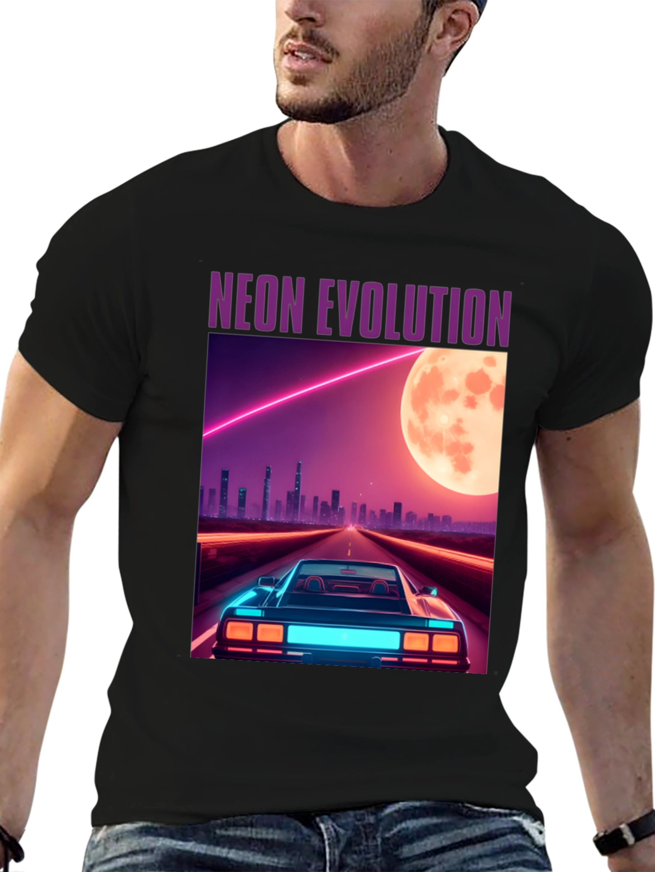Black Neon Evolution Car Graphic Tee - Retro Style view 6