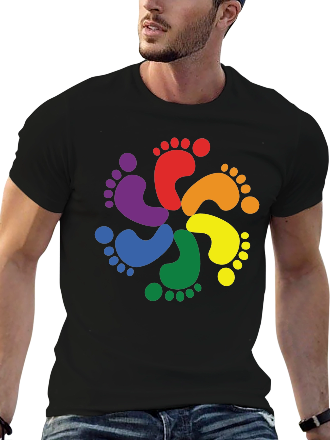 Black Rainbow Footprint T-Shirt - Pride Apparel view 6