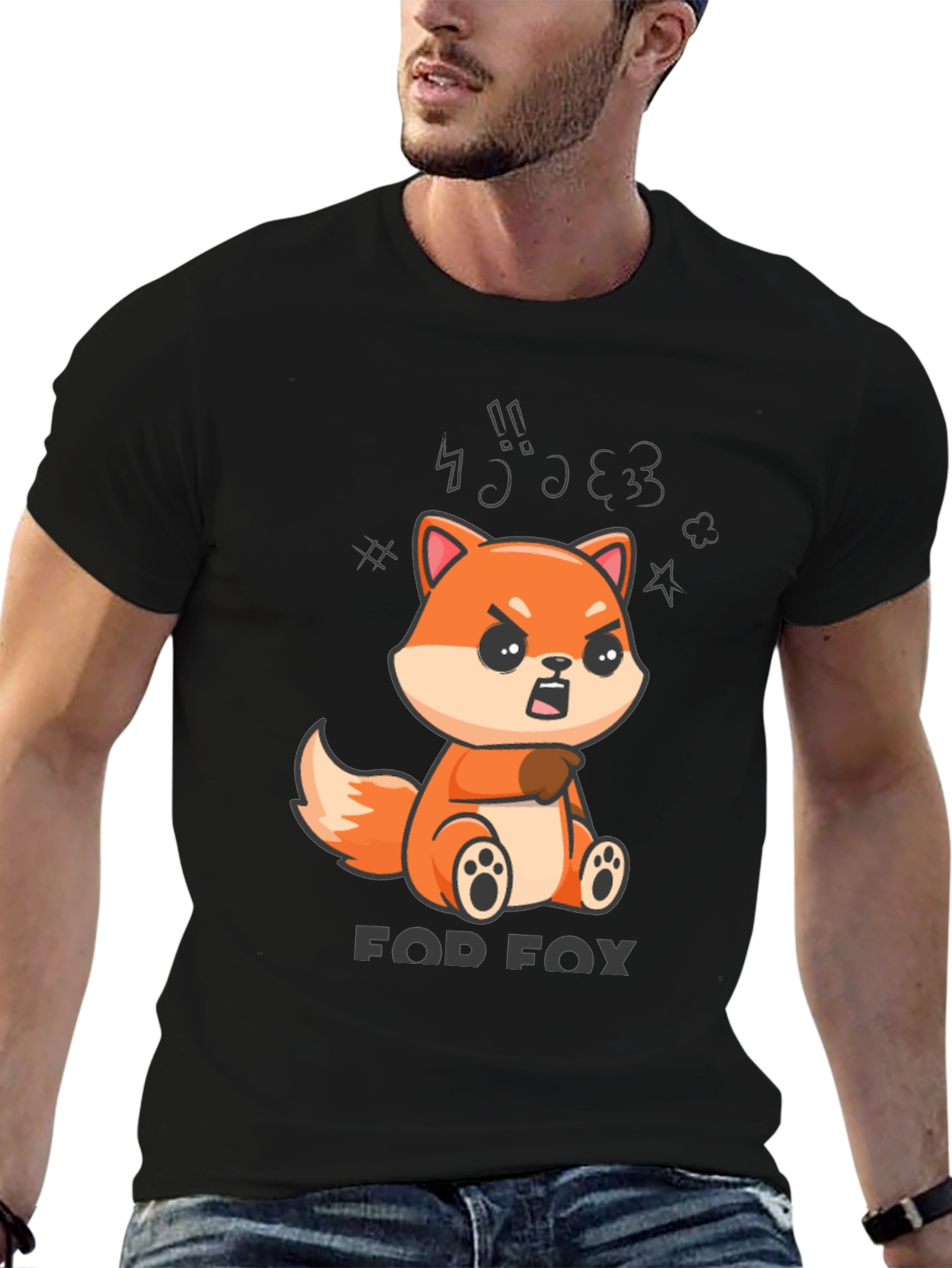 Black FOD FOX T-Shirt - Angry Fox Cartoon Tee view 6