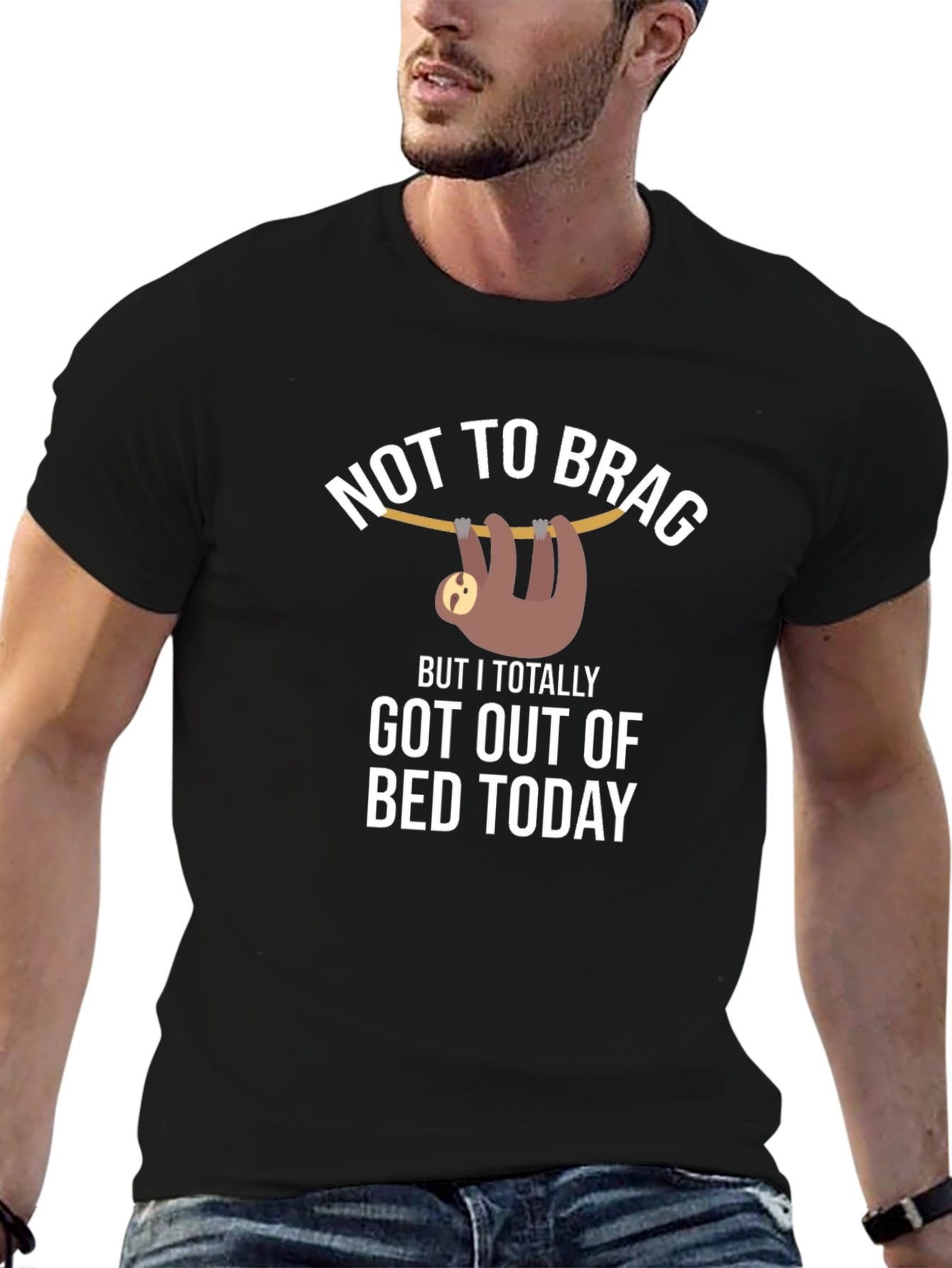 Black Funny Sloth T-Shirt: Not To Brag, Got Out of Bed Today view 6