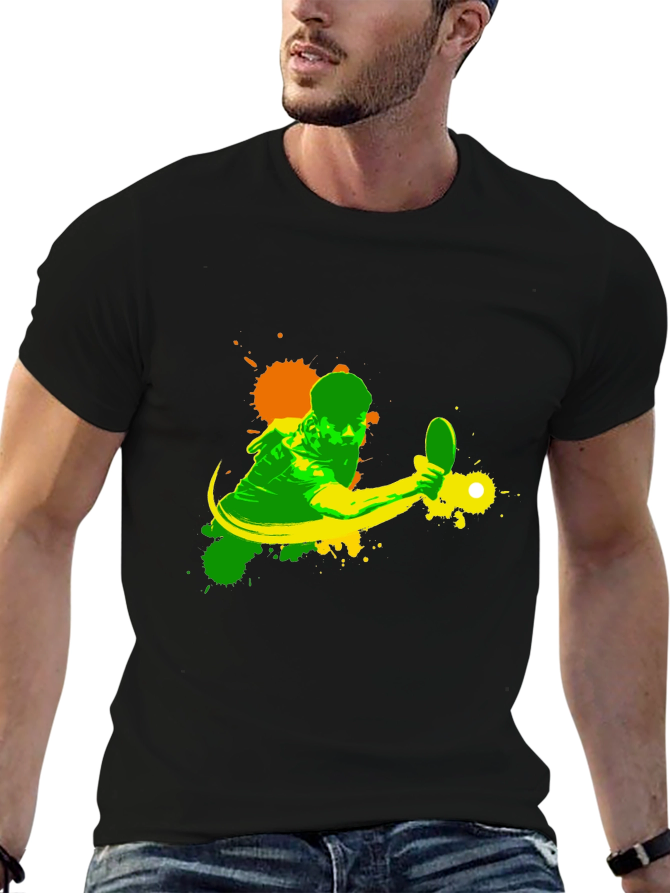 Black Table Tennis Player Graphic Black T-Shirt view 6