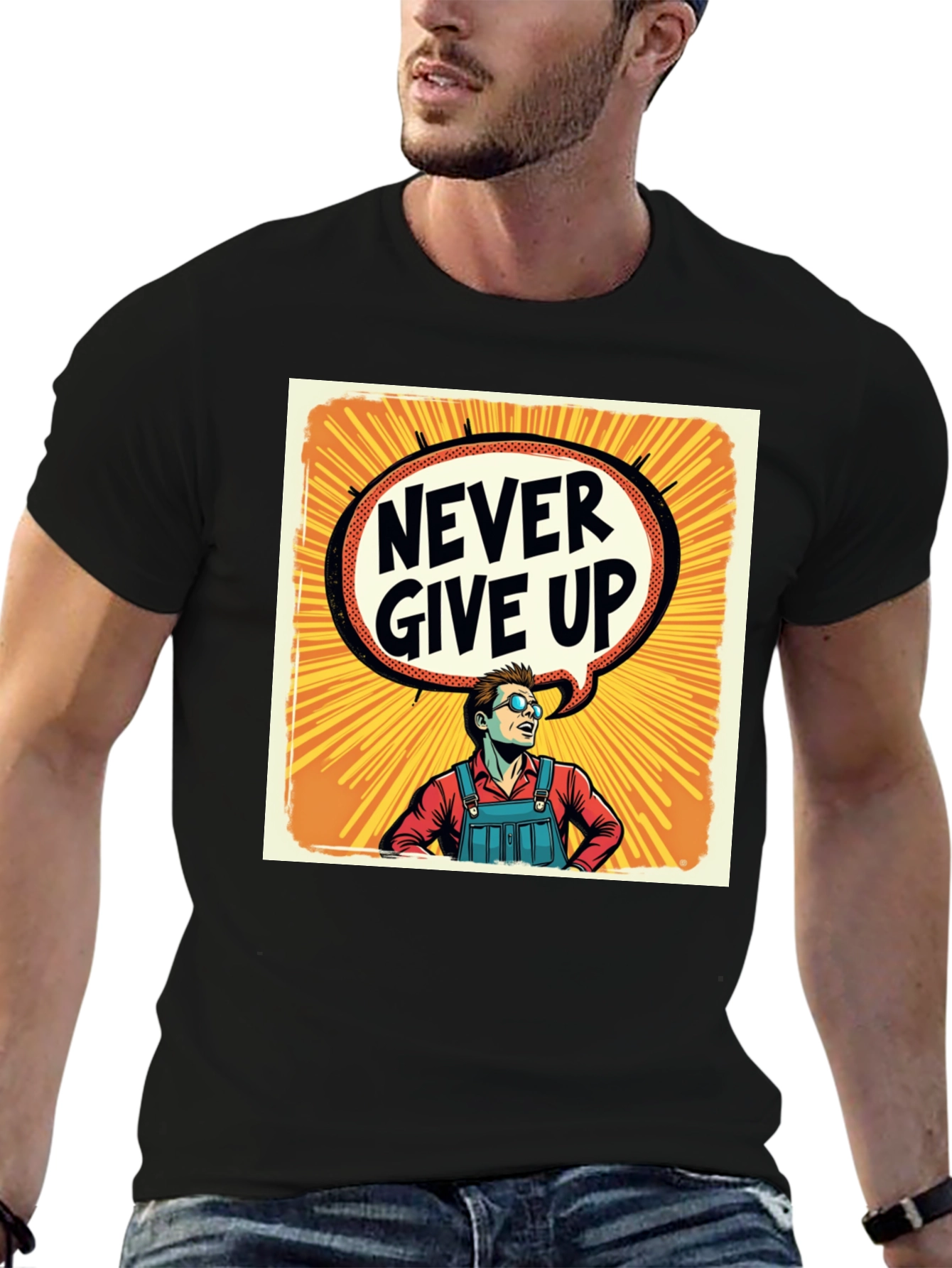 Black Never Give Up T-Shirt - Motivational Graphic Tee view 6