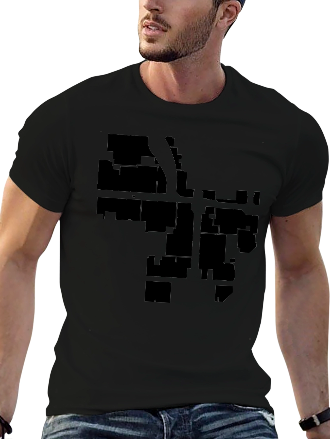 Black Urban Grid Black T-Shirt - Cityscape Style view 6