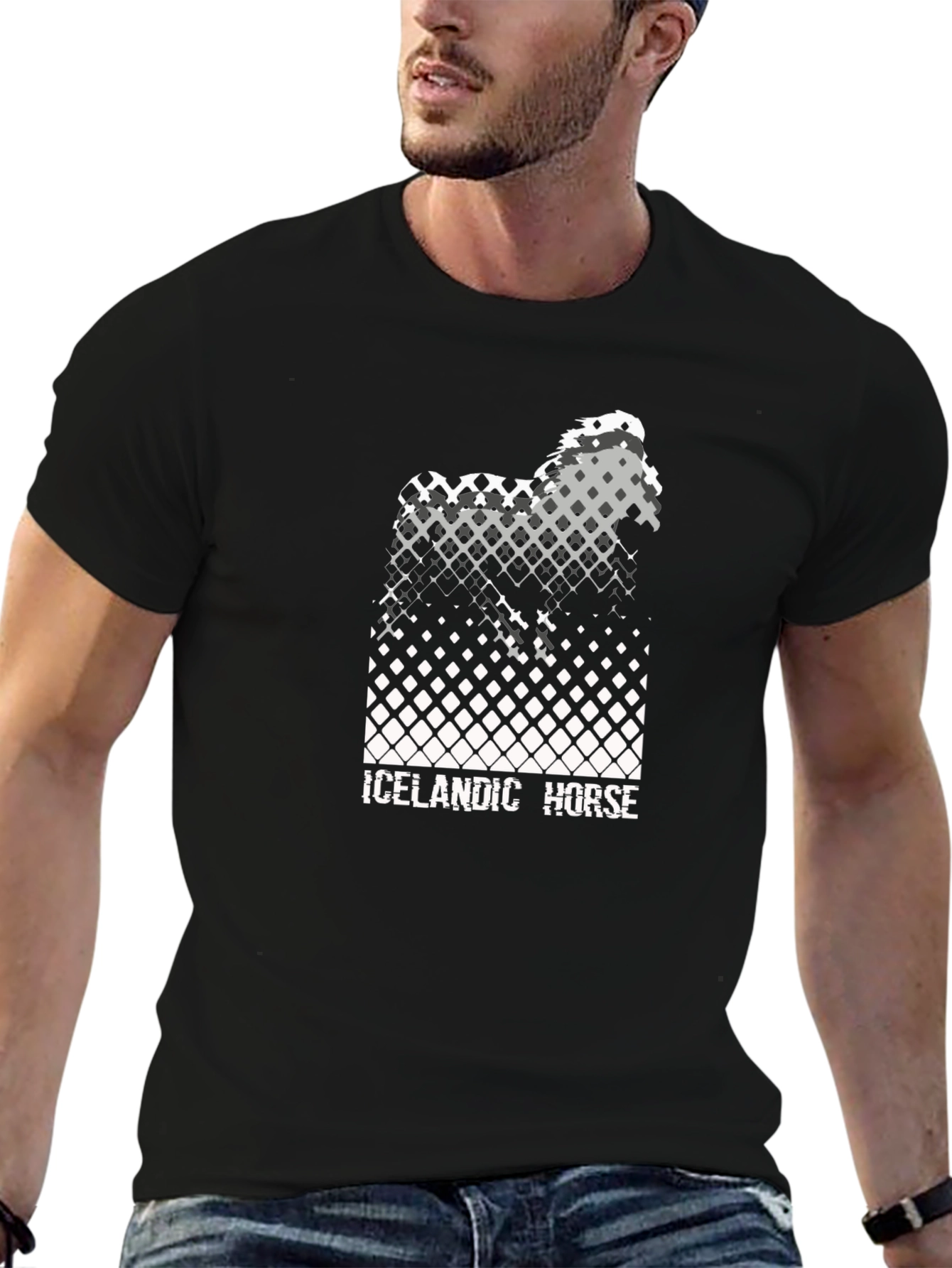 Black Icelandic Horse Graphic Tee - Black Cotton T-Shirt view 6