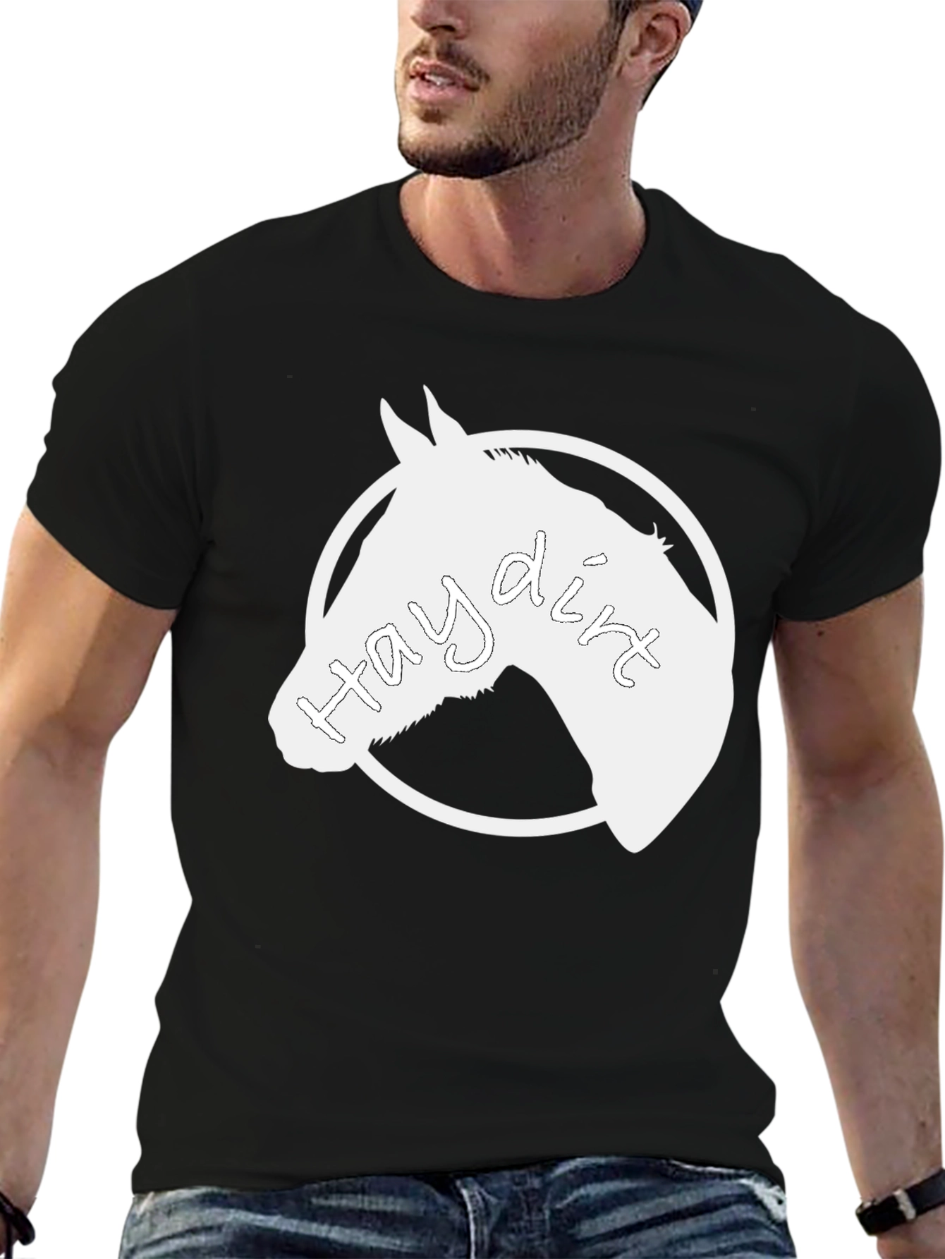 Black Hay Dirt Horse T-Shirt Black Cotton view 6