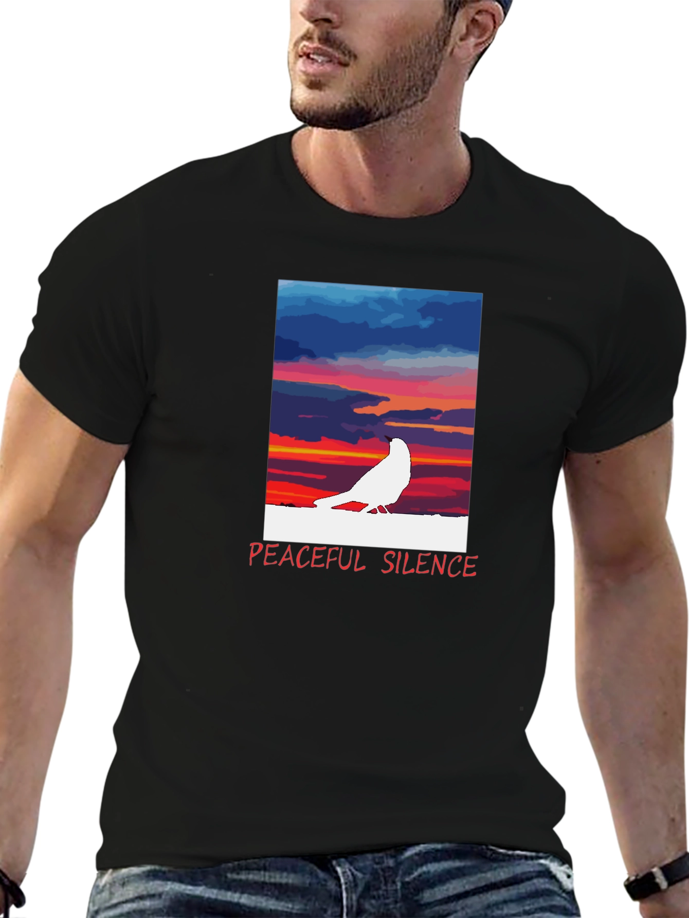 Black Peaceful Silence Graphic T-Shirt view 6