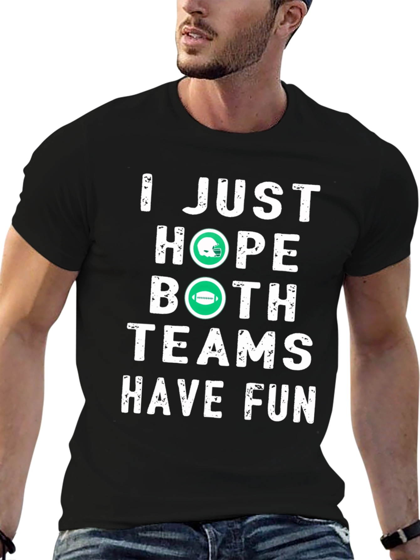 Black Funny Football T-Shirt - Hope Both Teams Have Fun view 6