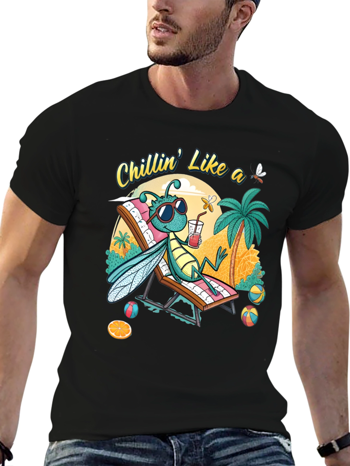 Black Chillin' Bug Graphic T-Shirt - Summer Vibes view 6