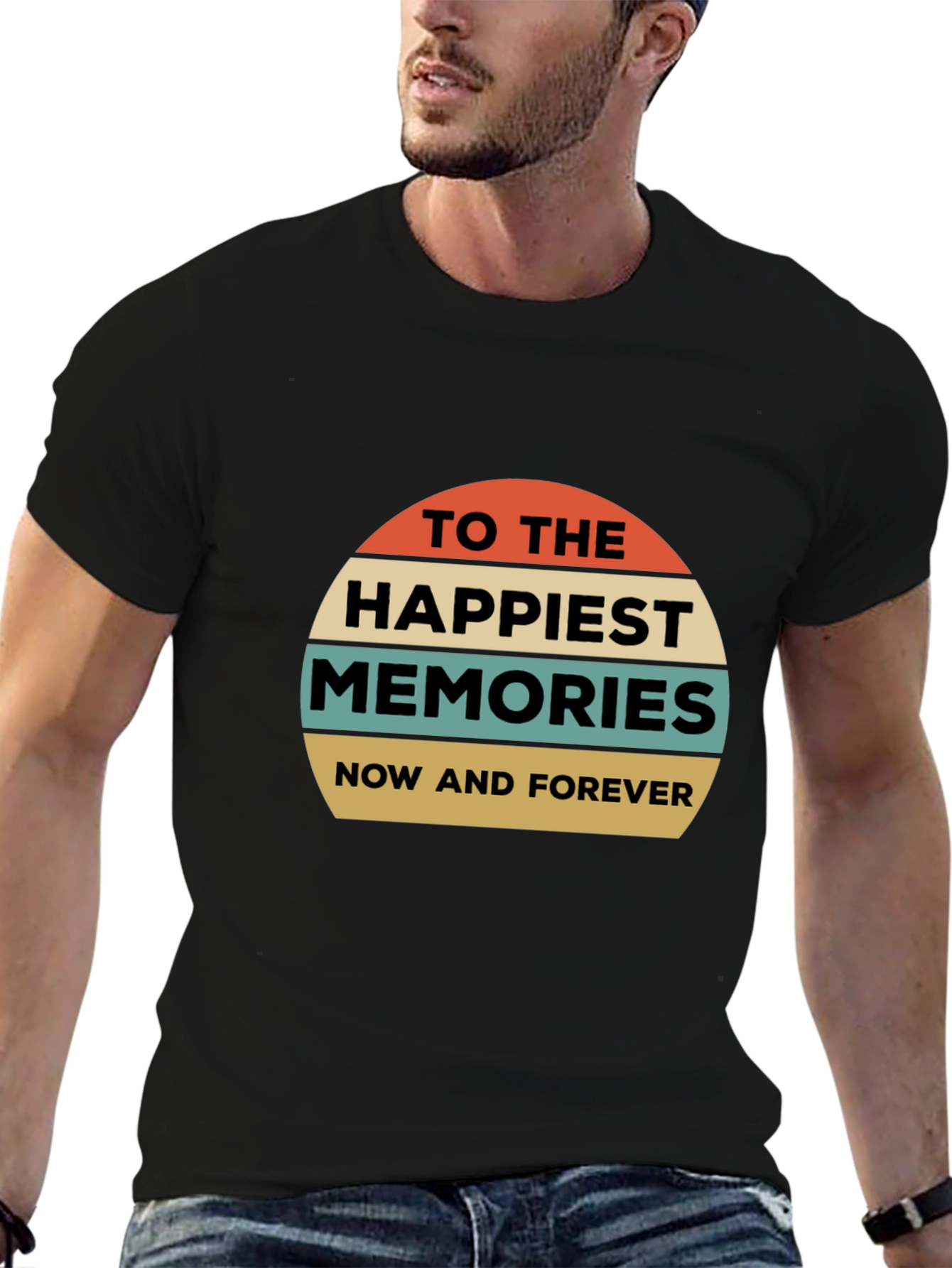 Black Happiest Memories Retro Graphic T-Shirt view 6