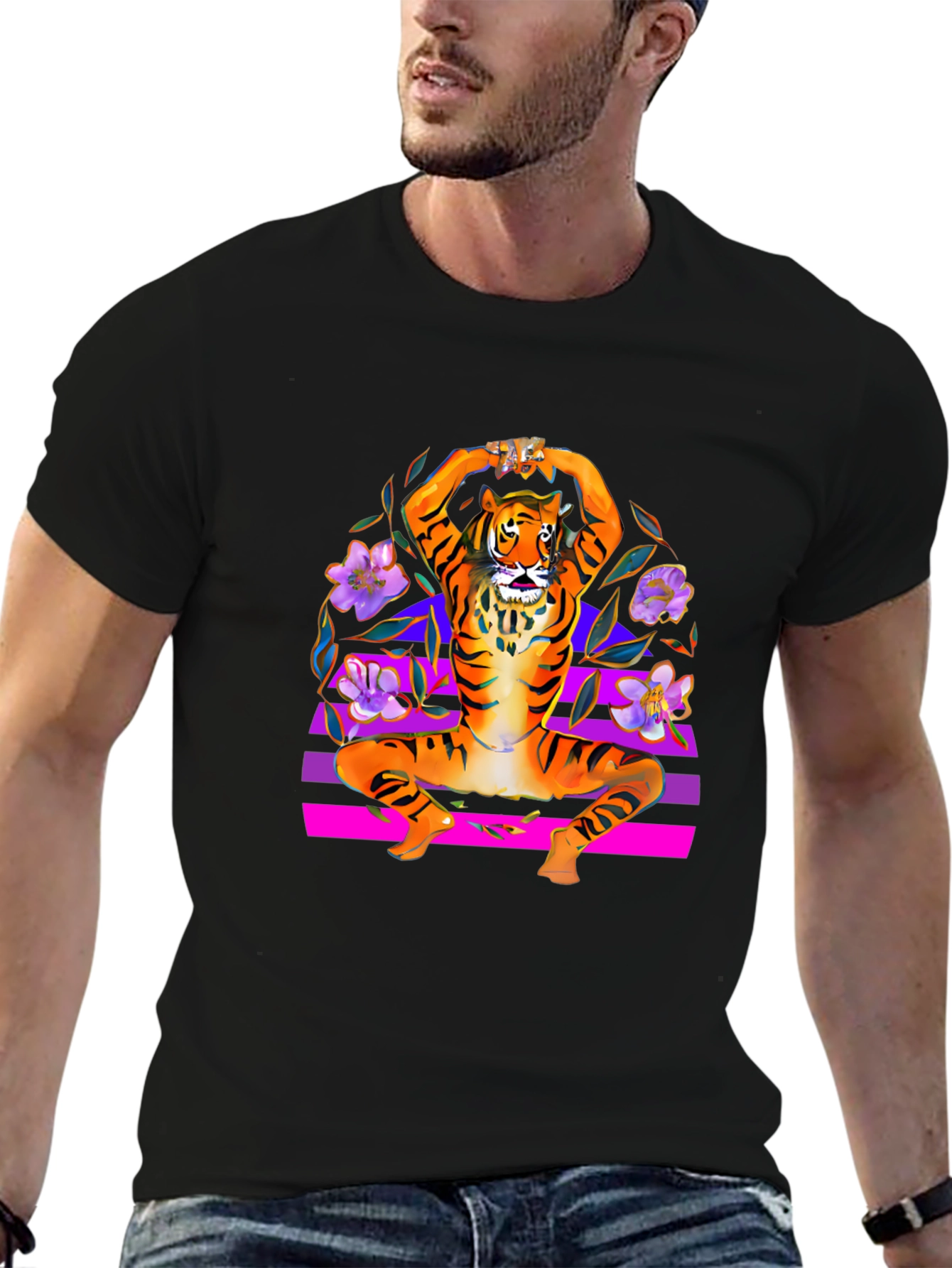 Black Tiger Pose Black T-Shirt view 6