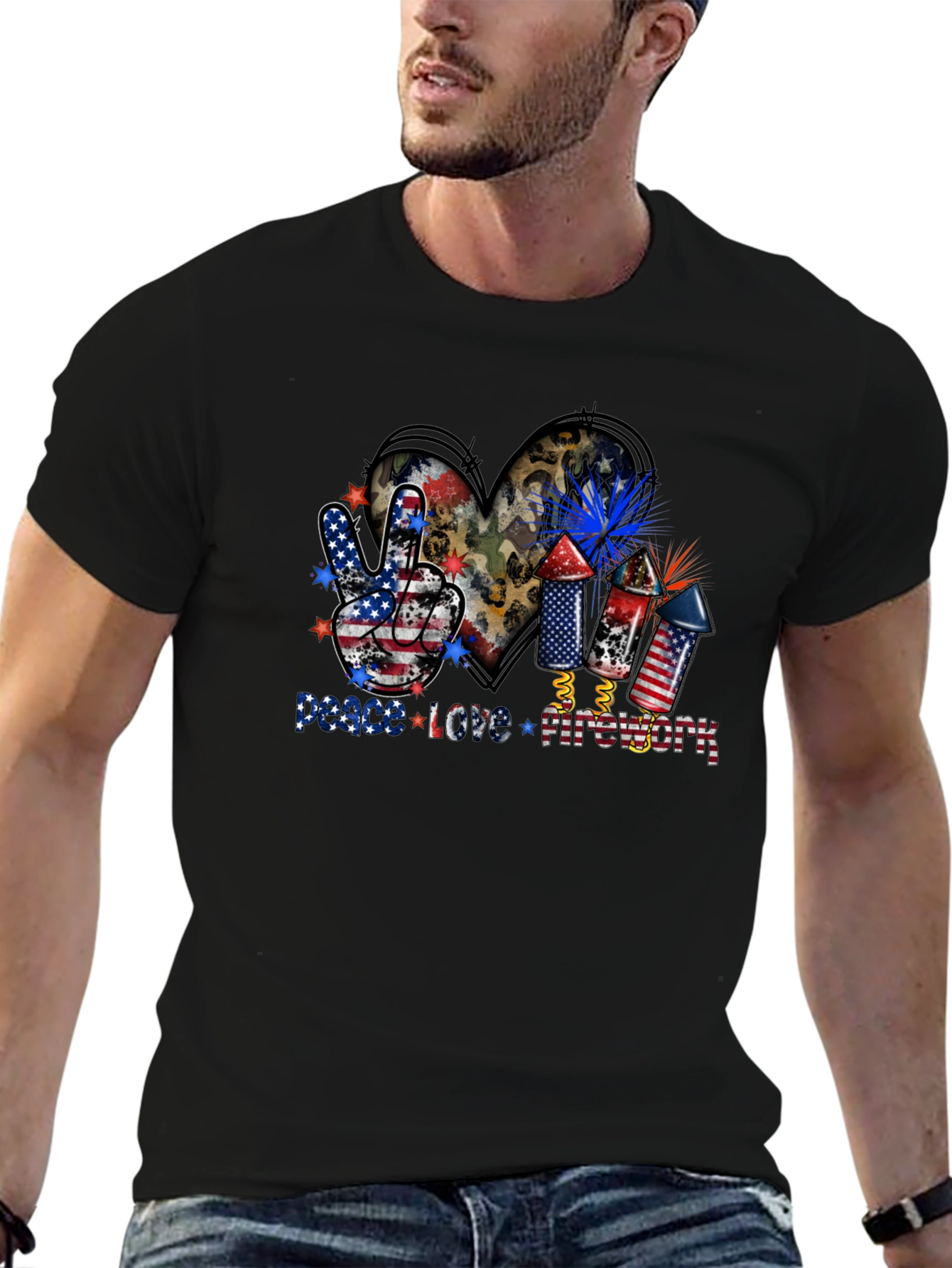 Black Peace Love Fireworks T-Shirt view 6