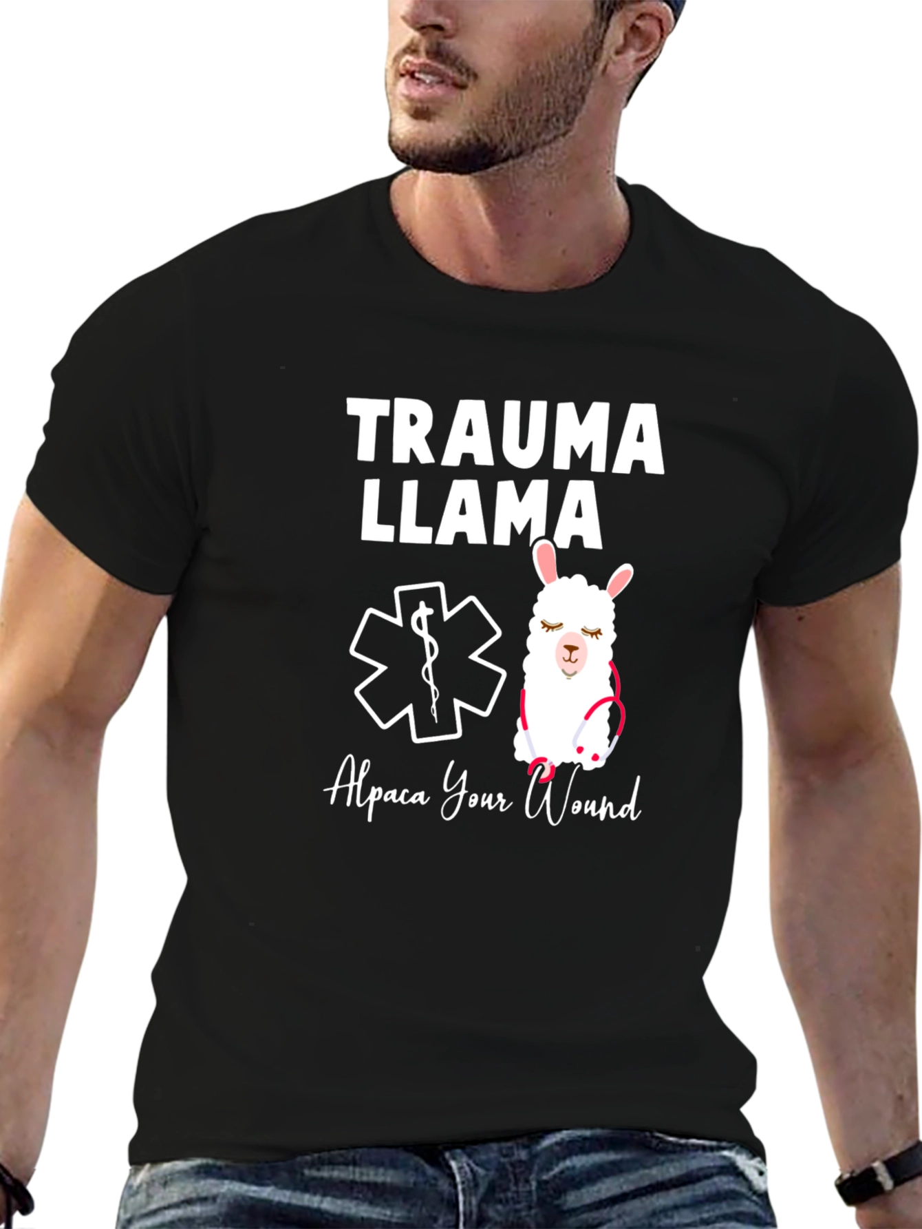 Black Trauma Llama T-Shirt - Alpaca Your Wound view 6