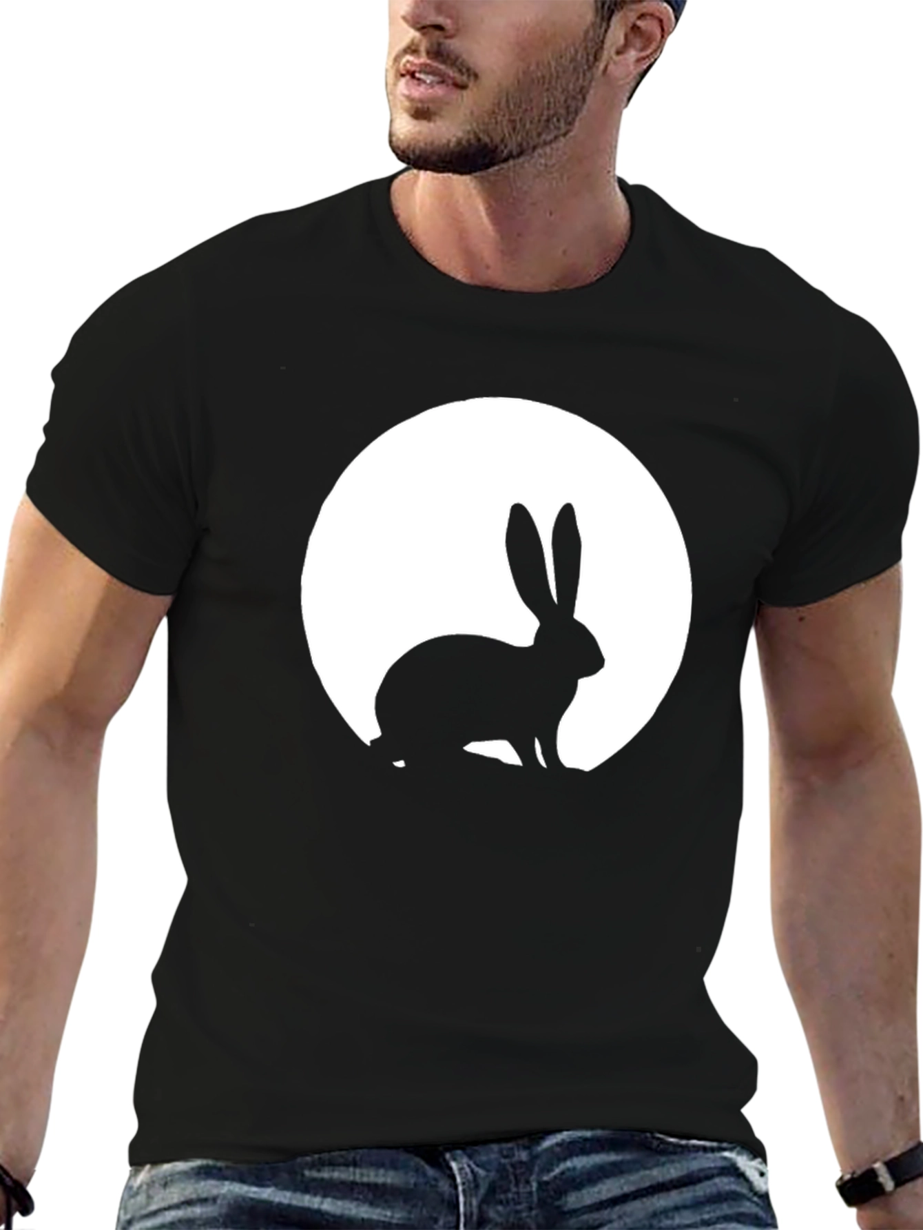 Black Rabbit Moon Graphic Tee - Black Cotton T-Shirt view 6