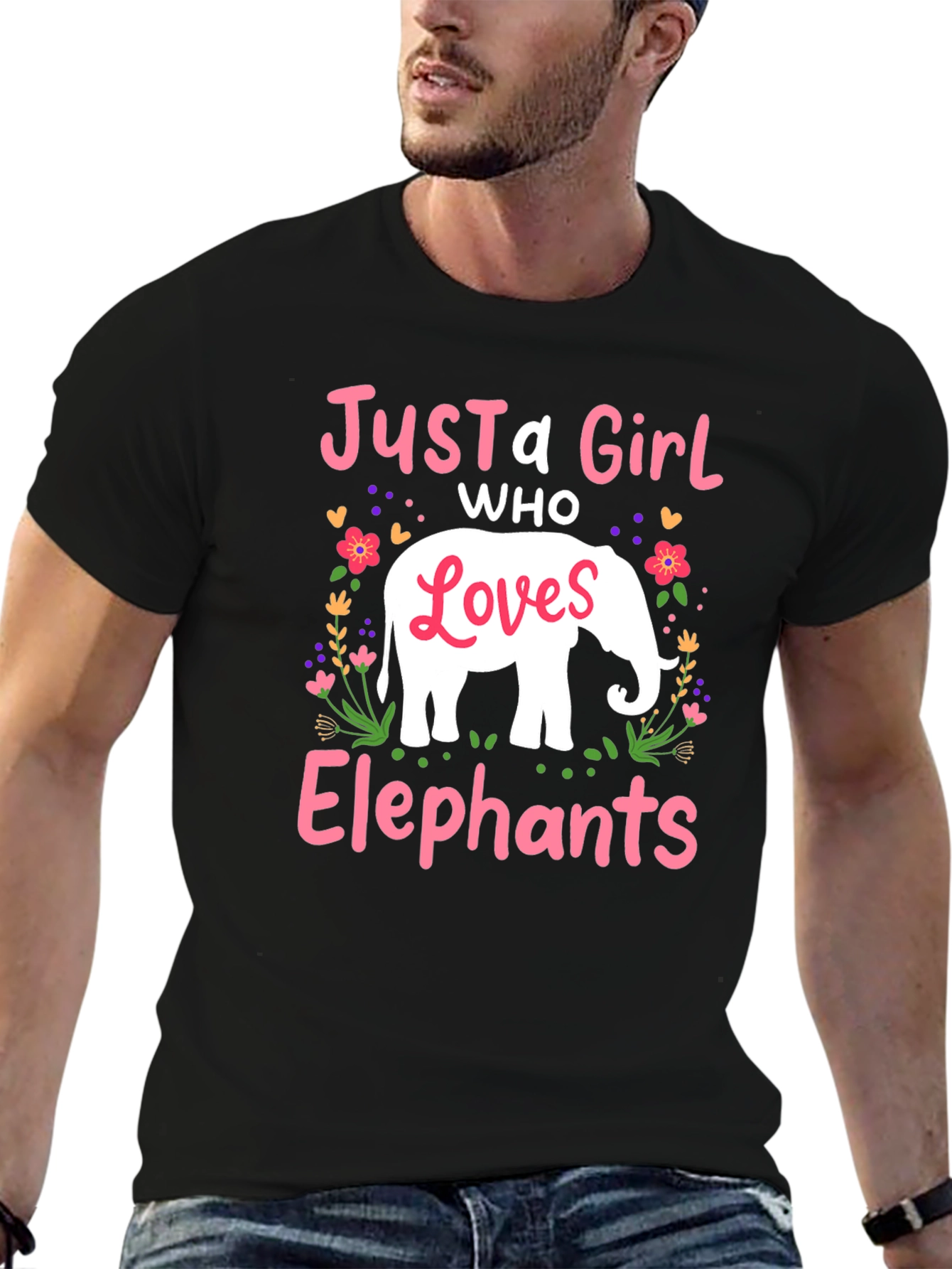 Black Just a Girl Who Loves Elephants T-Shirt view 6