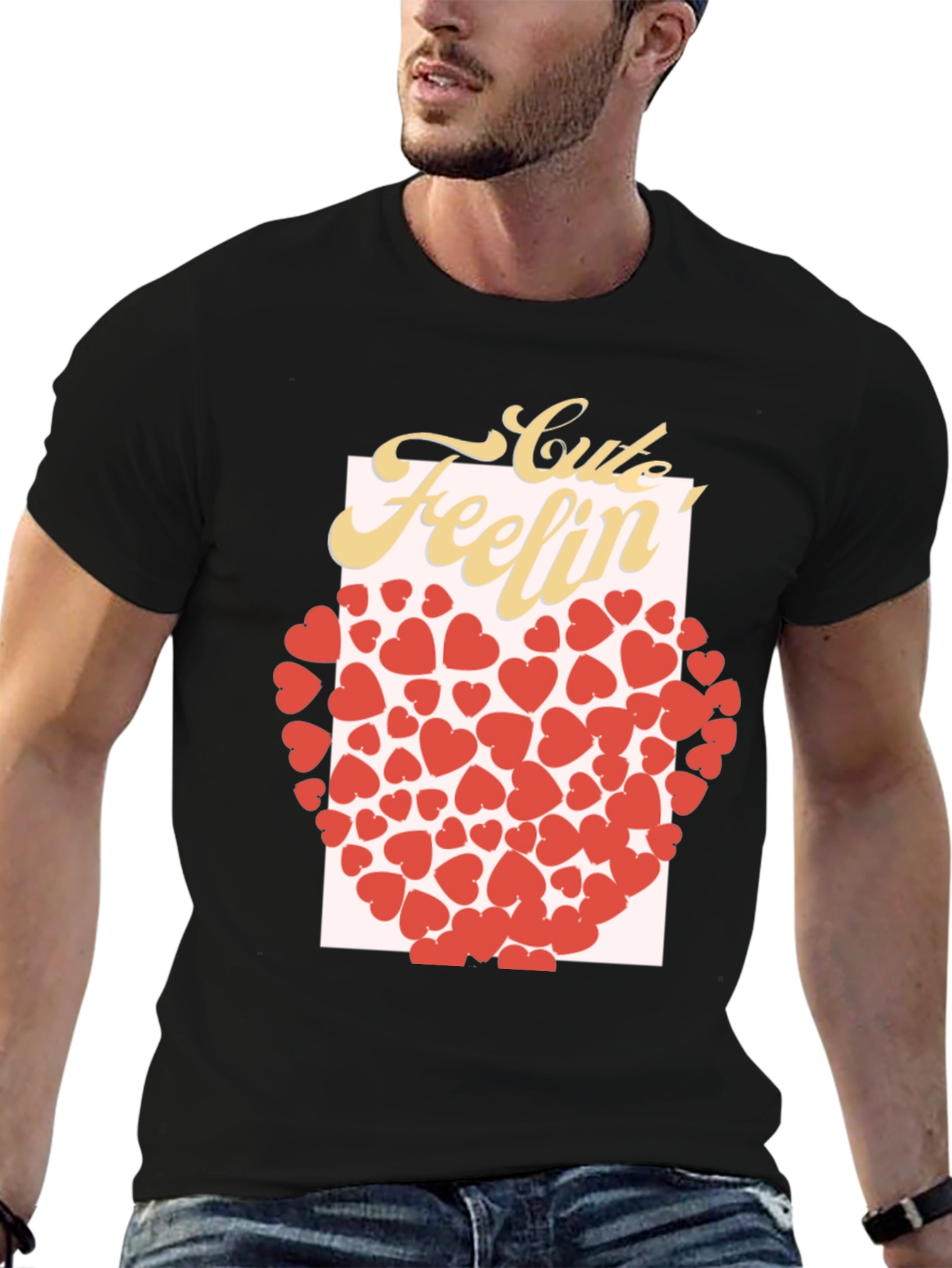 Black Cute Feelin' Heart Graphic T-Shirt view 6
