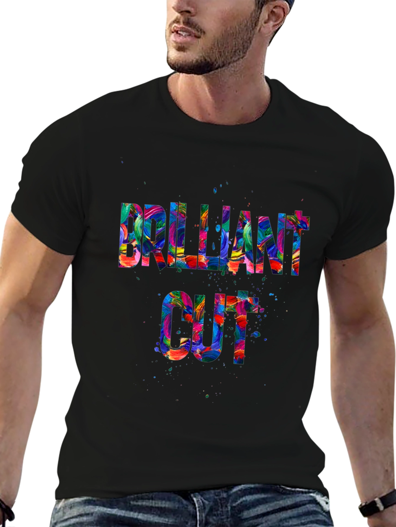 Black Brilliant Cut Graphic T-Shirt - Colorful Design view 6