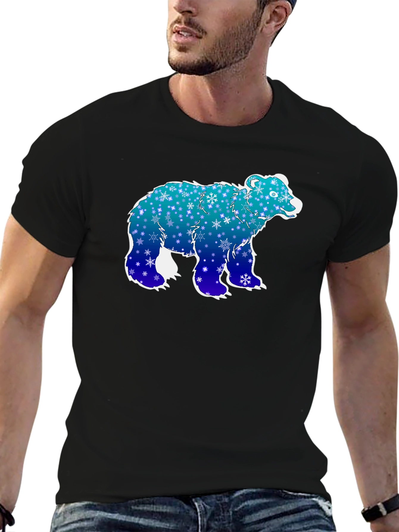 Black Winter Bear Graphic Tee - Black Cotton T-Shirt view 6