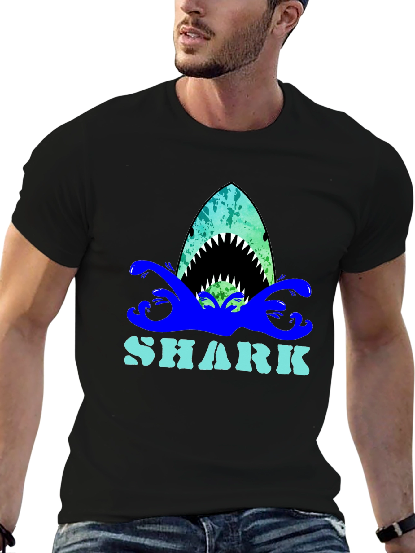 Black Shark Graphic Print Crew Neck T-Shirt view 6