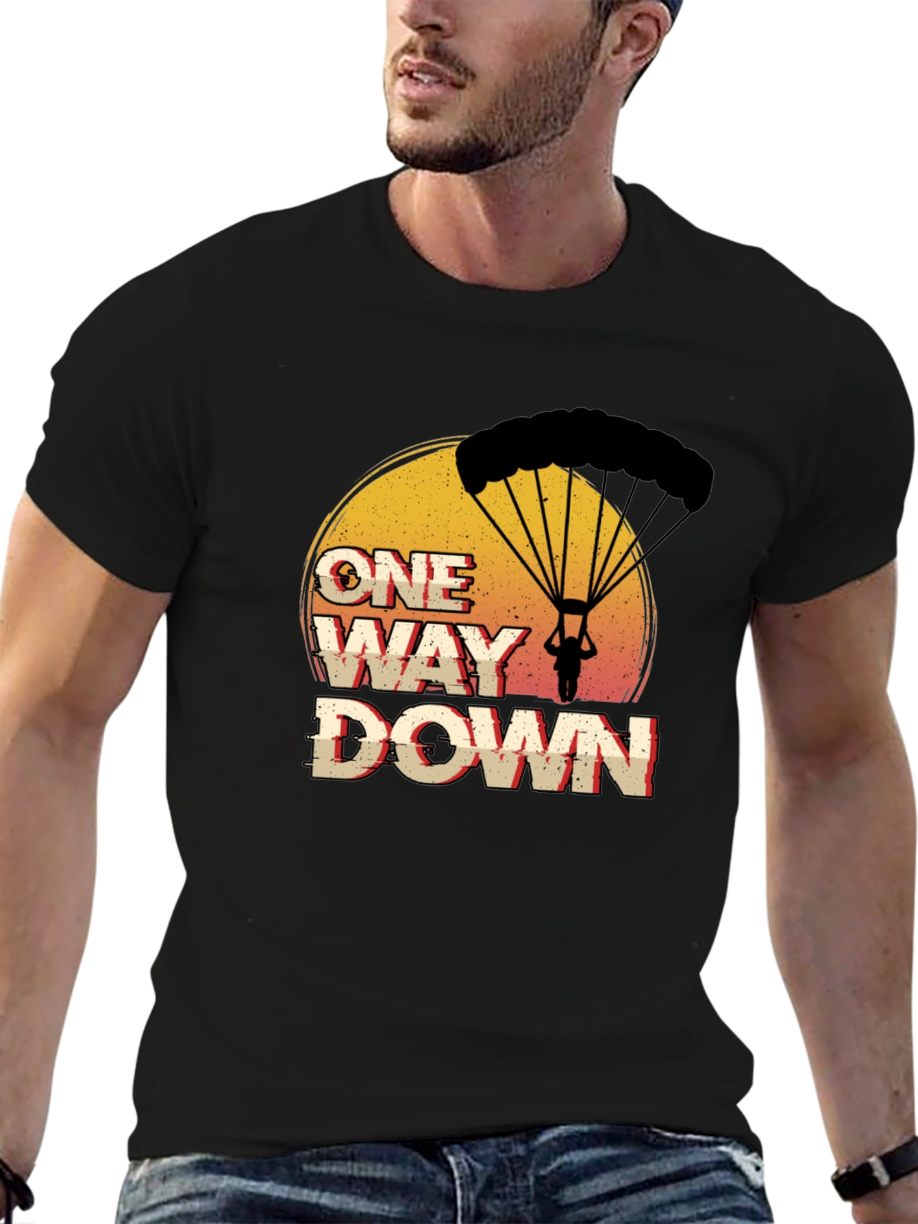 Black One Way Down Parachute Graphic T-Shirt view 6