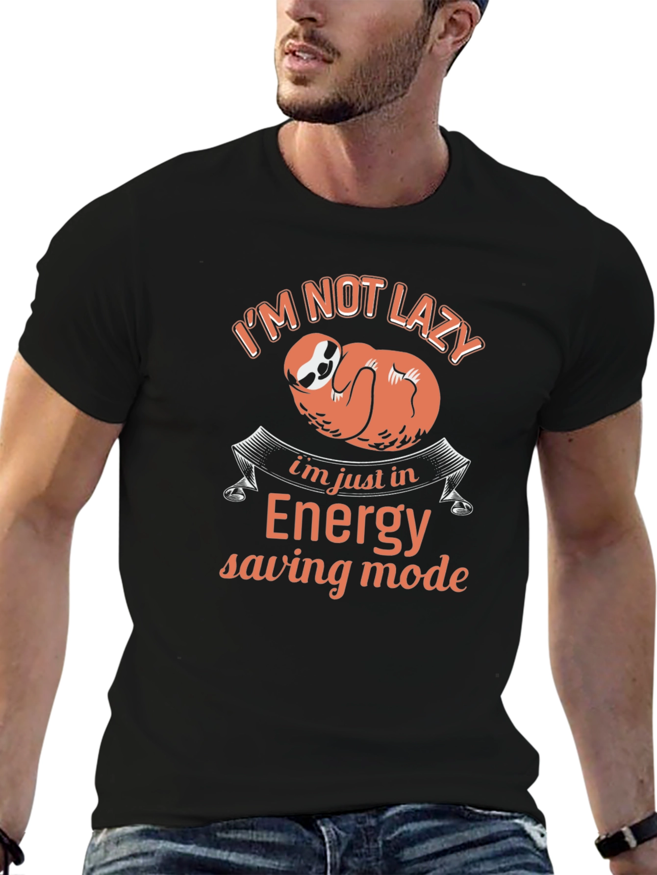 Black Energy Saving Mode Sloth T-Shirt view 6