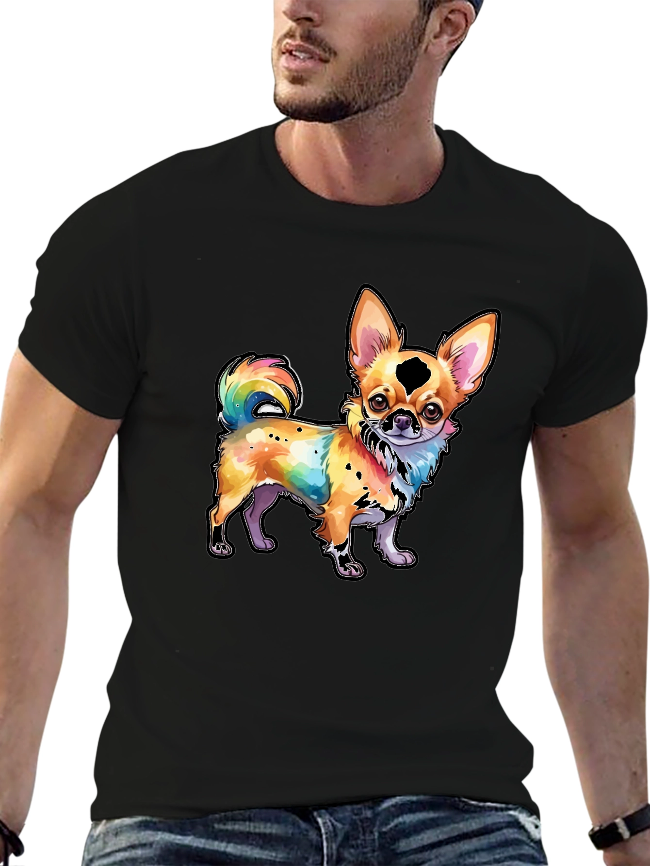 Black Rainbow Chihuahua Graphic Tee - Stylish Dog Lover Shirt view 6